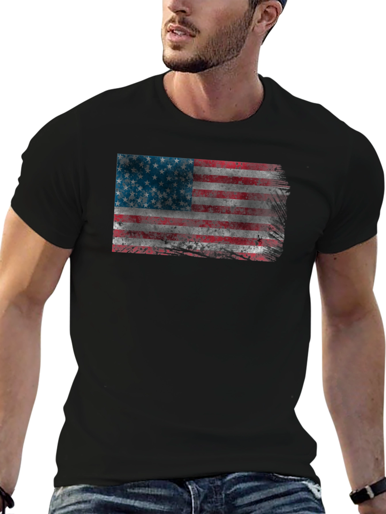 American Flag Distressed Graphic Tee - Patriotic Style