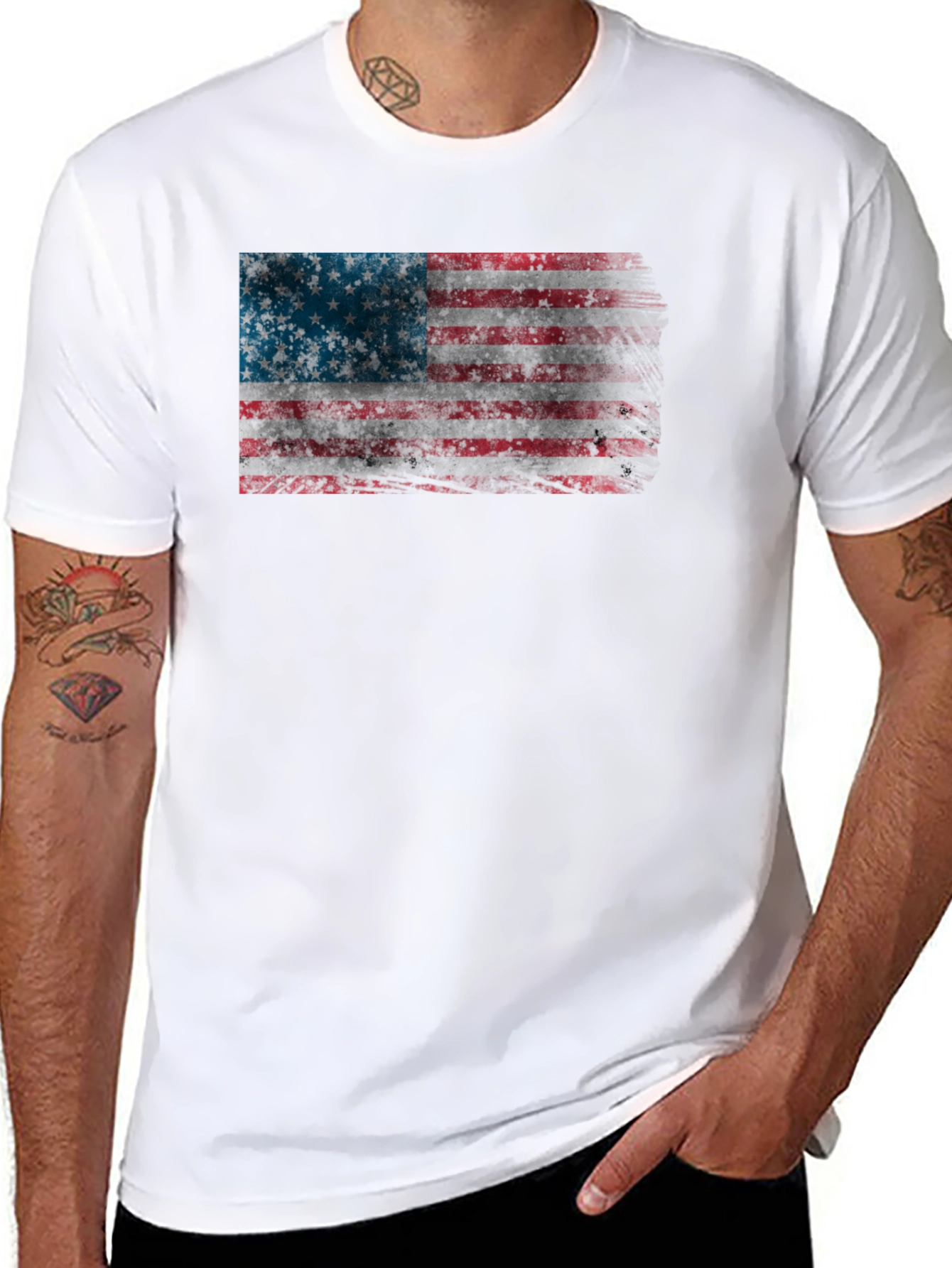 American Flag Distressed Graphic Tee - Patriotic Style