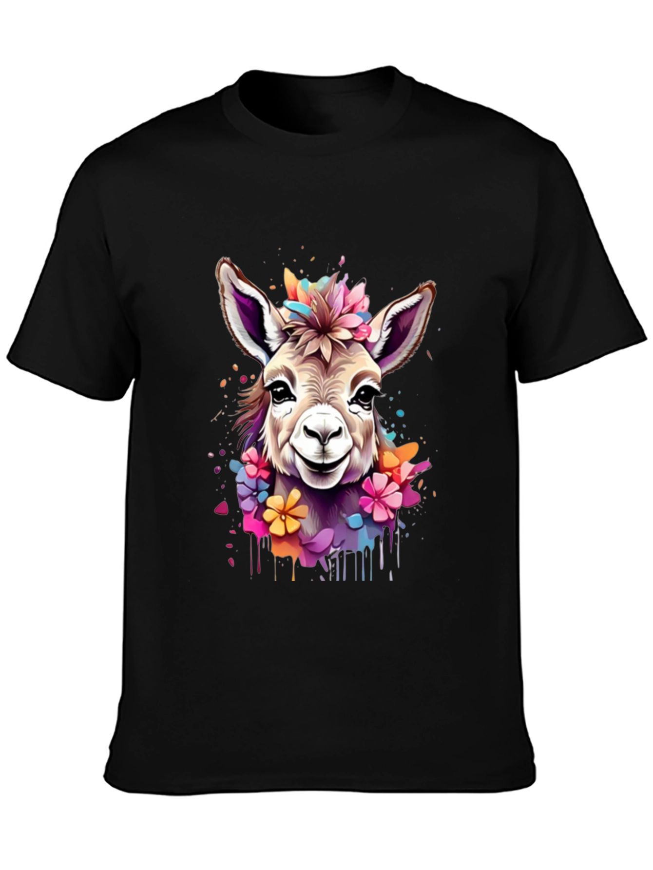 Floral Donkey Graphic Tee - Unique Animal Art