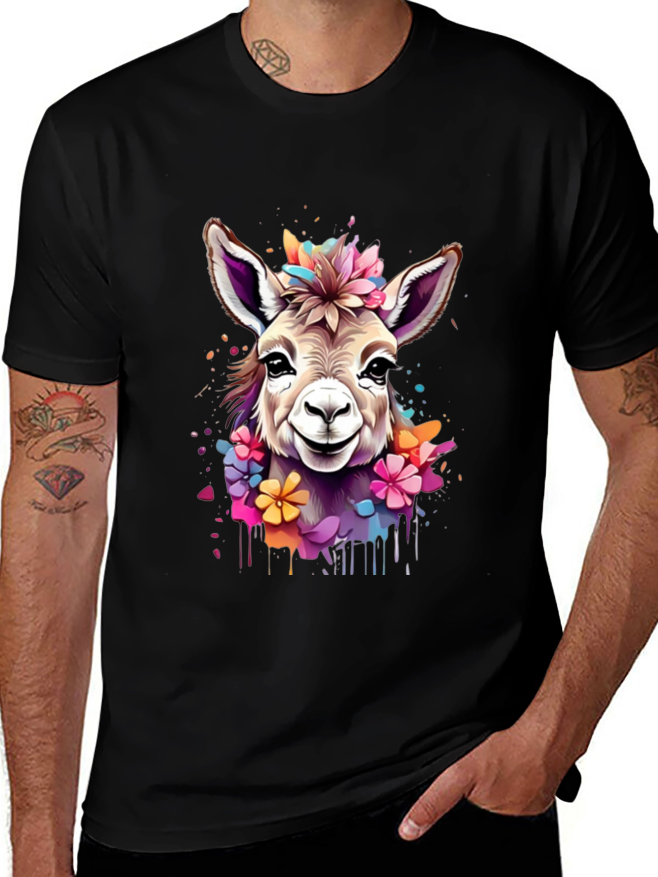 Floral Donkey Graphic Tee - Unique Animal Art