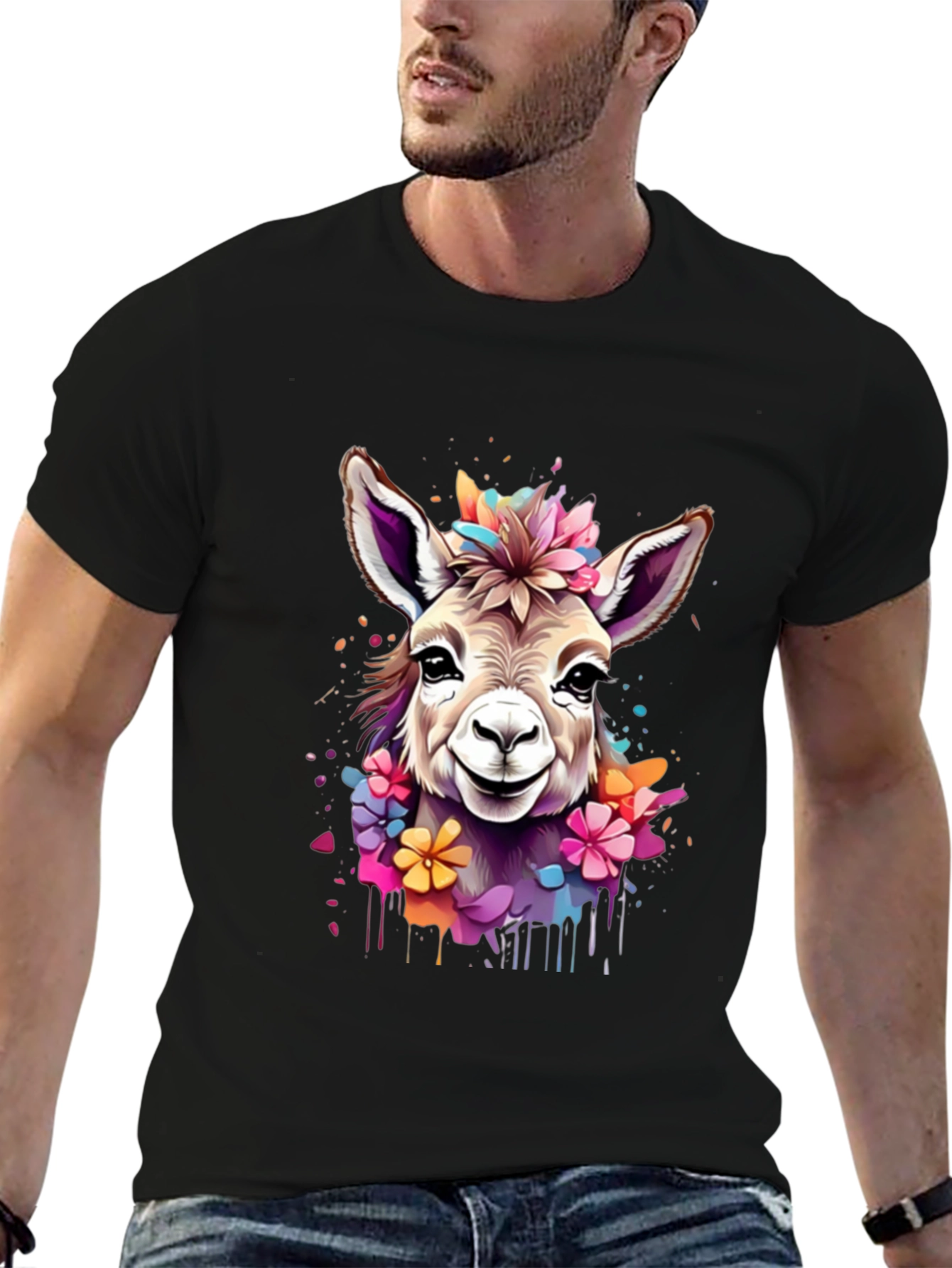 Floral Donkey Graphic Tee - Unique Animal Art