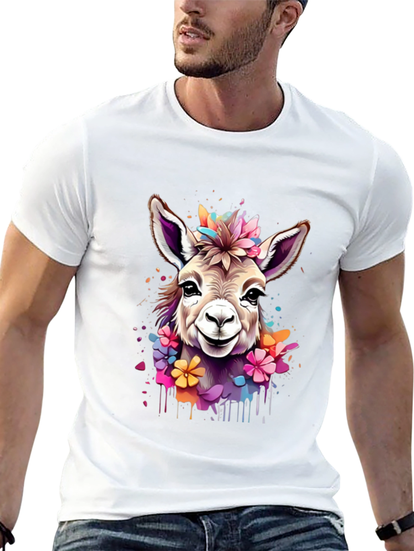 Floral Donkey Graphic Tee - Unique Animal Art