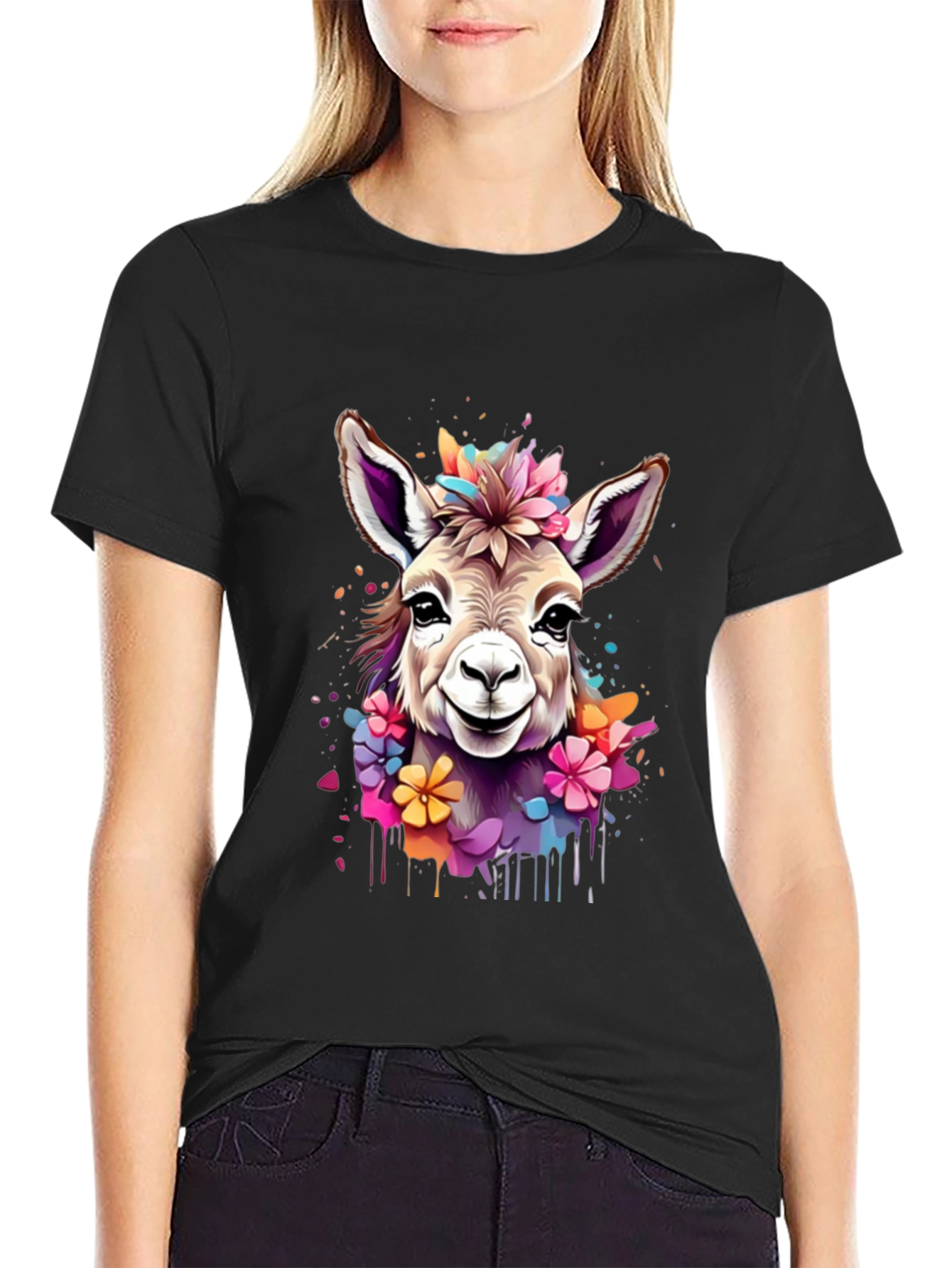Floral Donkey Graphic Tee - Unique Animal Art