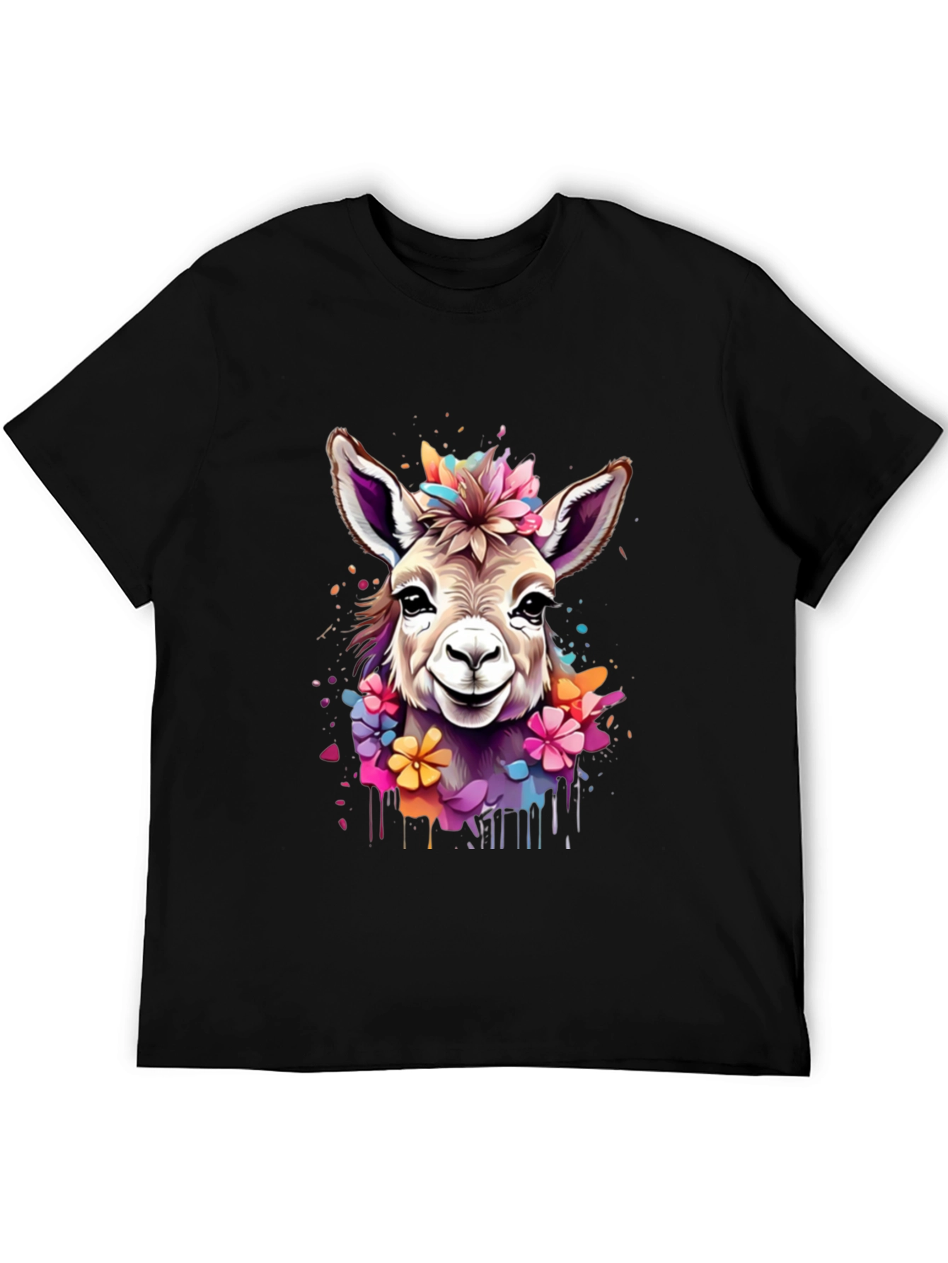 Floral Donkey Graphic Tee - Unique Animal Art
