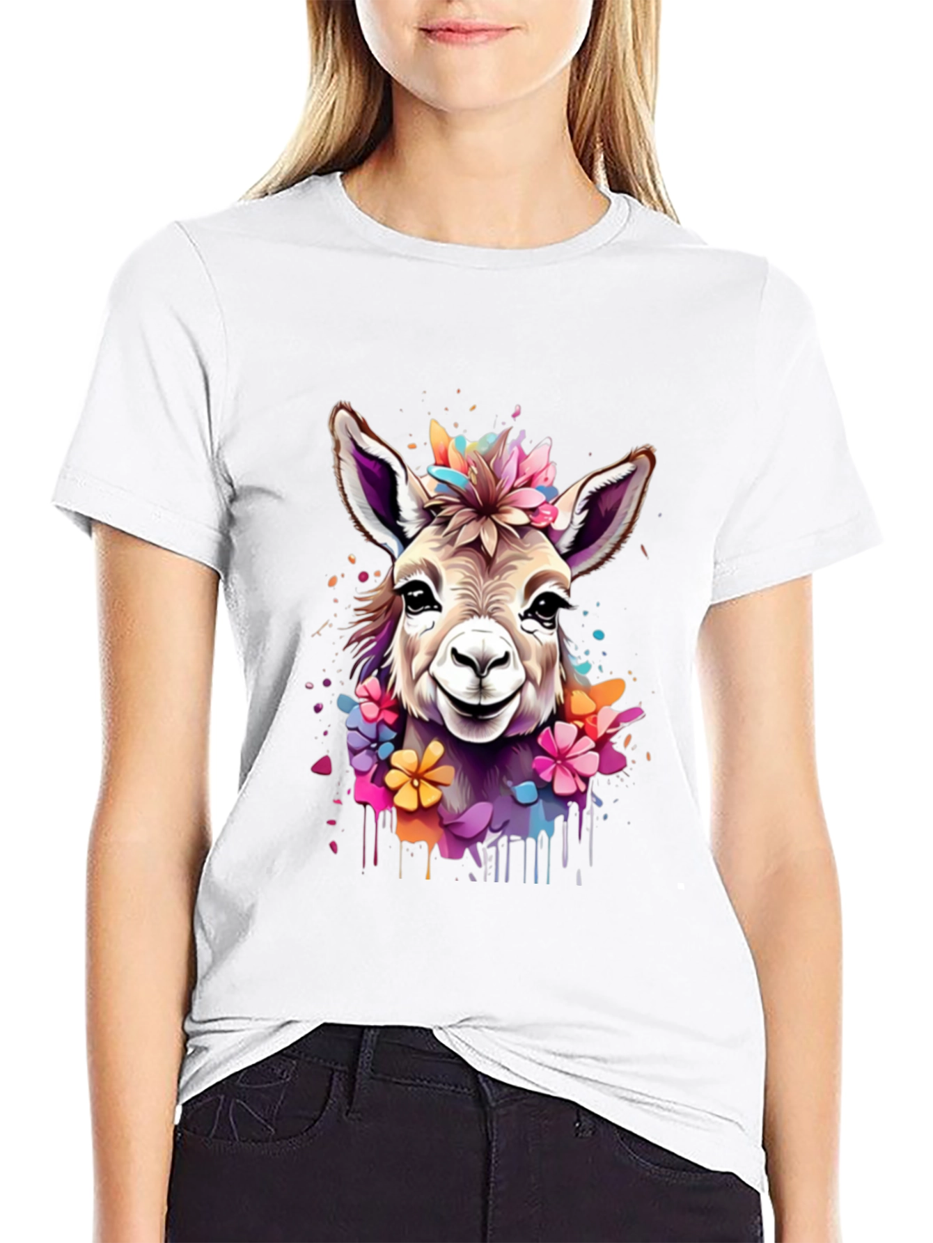 Floral Donkey Graphic Tee - Unique Animal Art