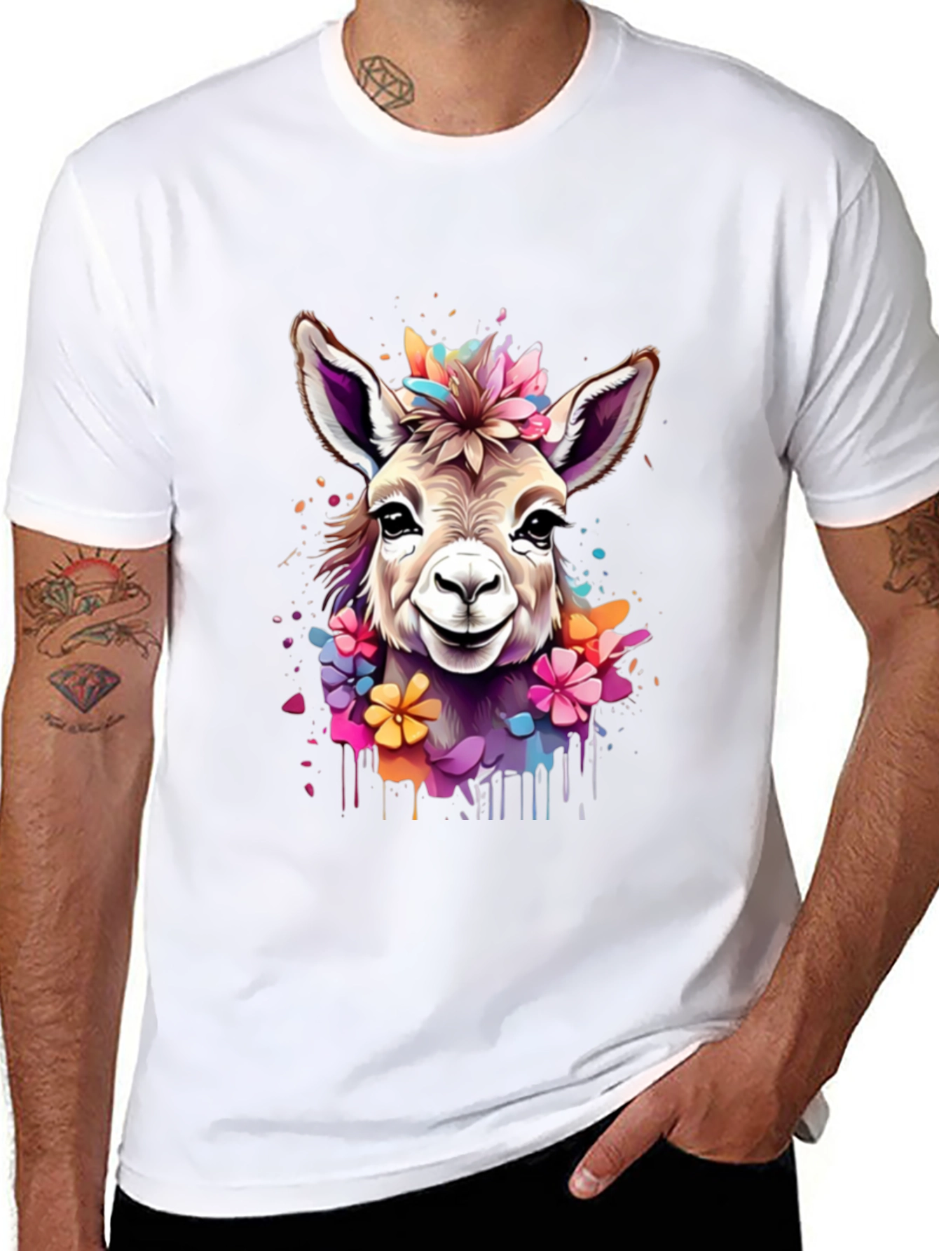 Floral Donkey Graphic Tee - Unique Animal Art