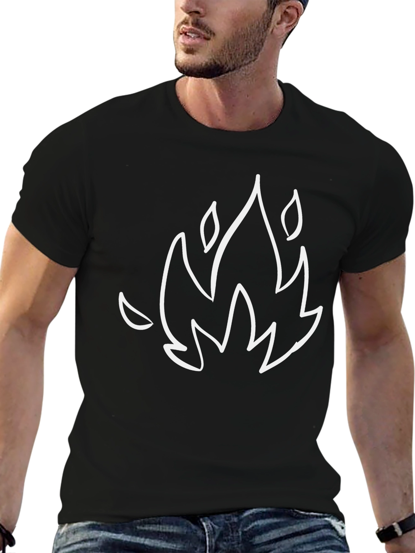Black T-Shirt with Flame Design
