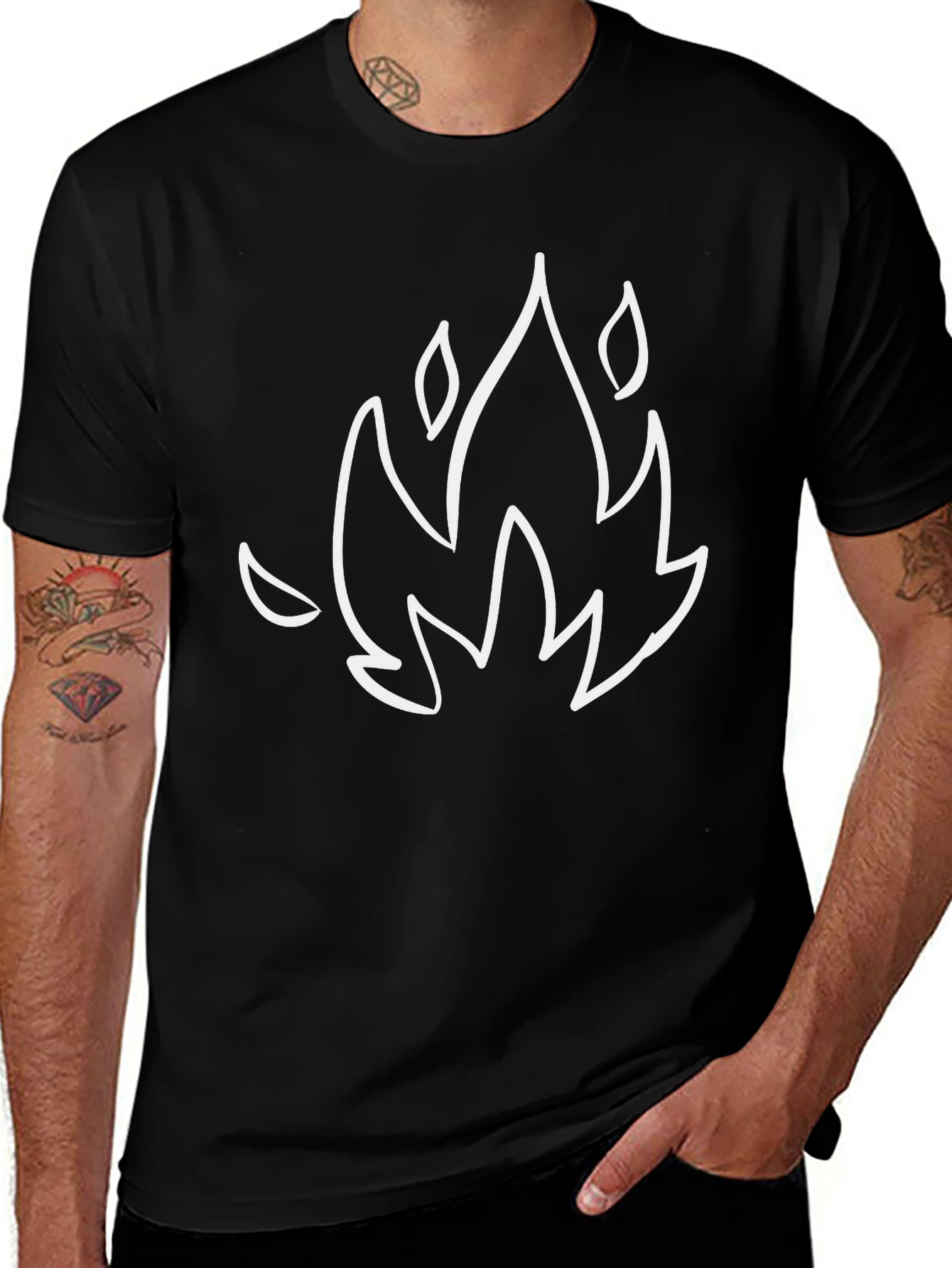 Black T-Shirt with Flame Design