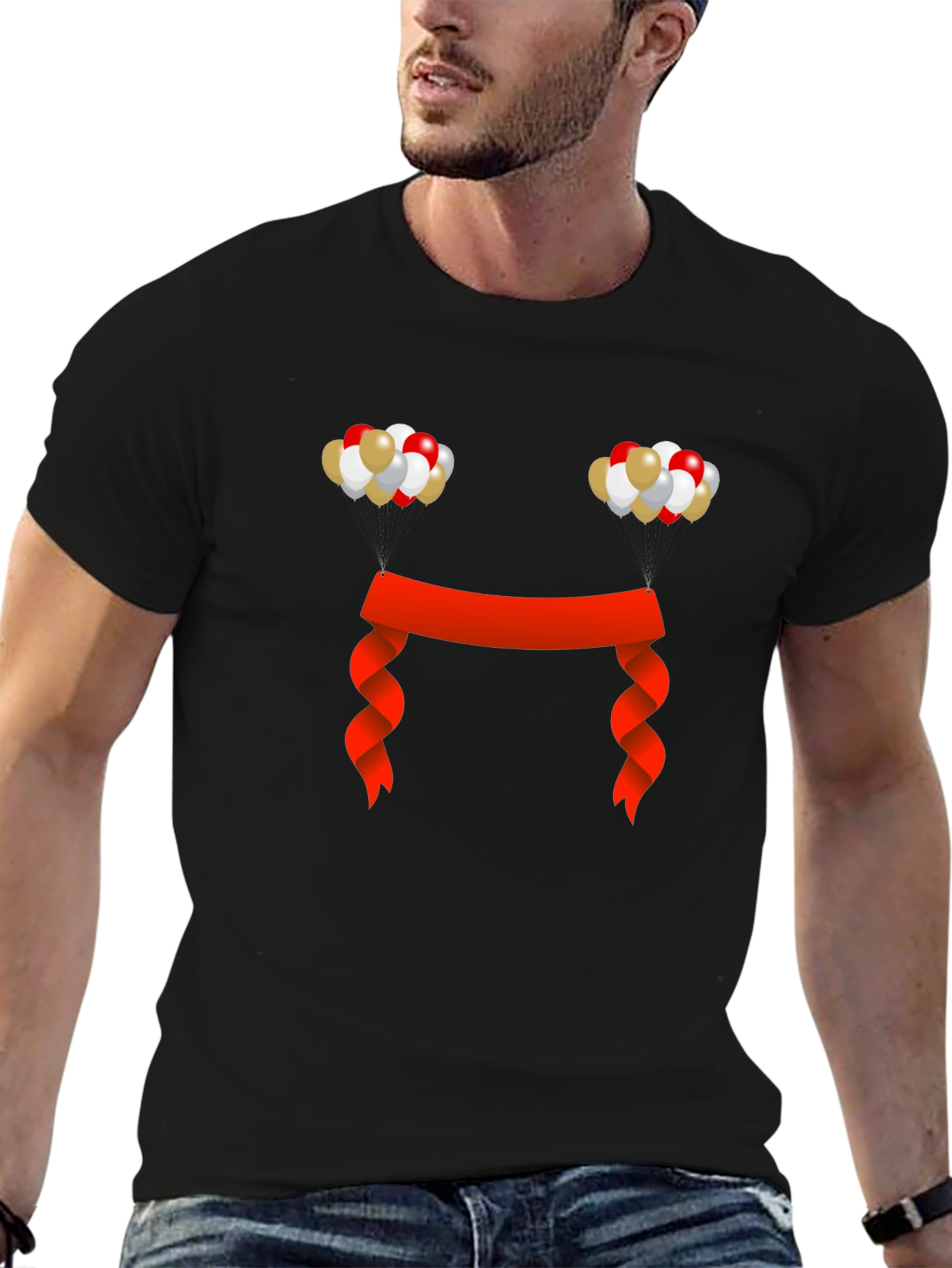 Festive Graphic Tee - Balloons and Ribbon