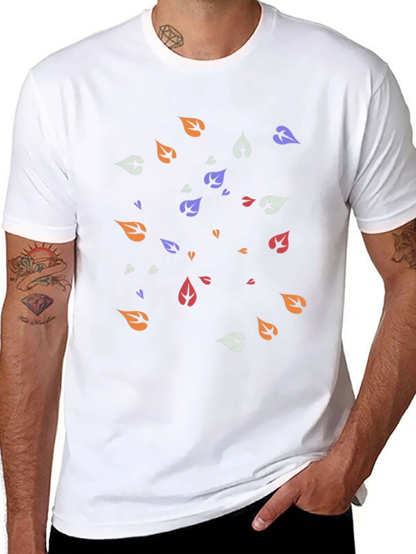 Modern Leaf Pattern Black T-Shirt