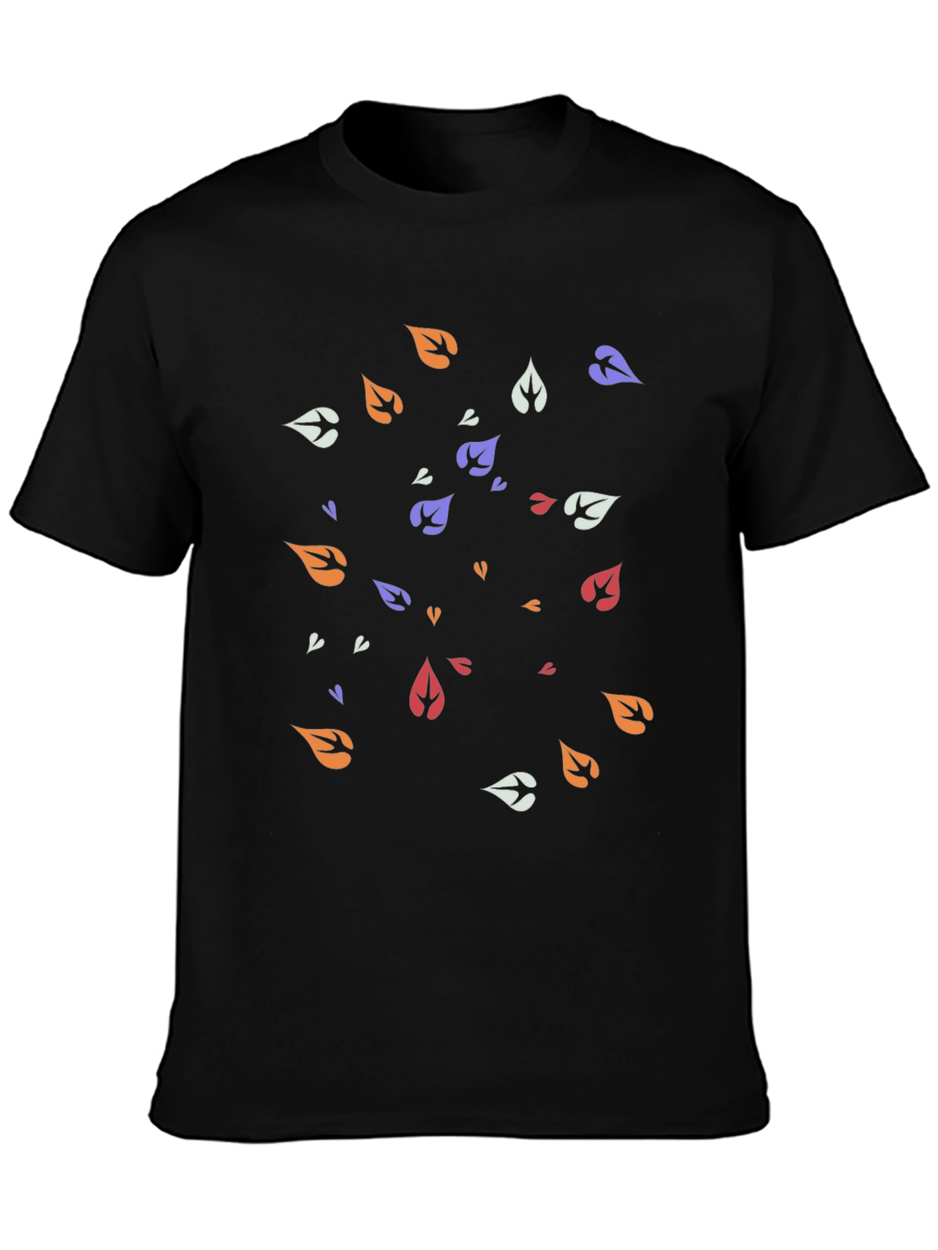 Modern Leaf Pattern Black T-Shirt