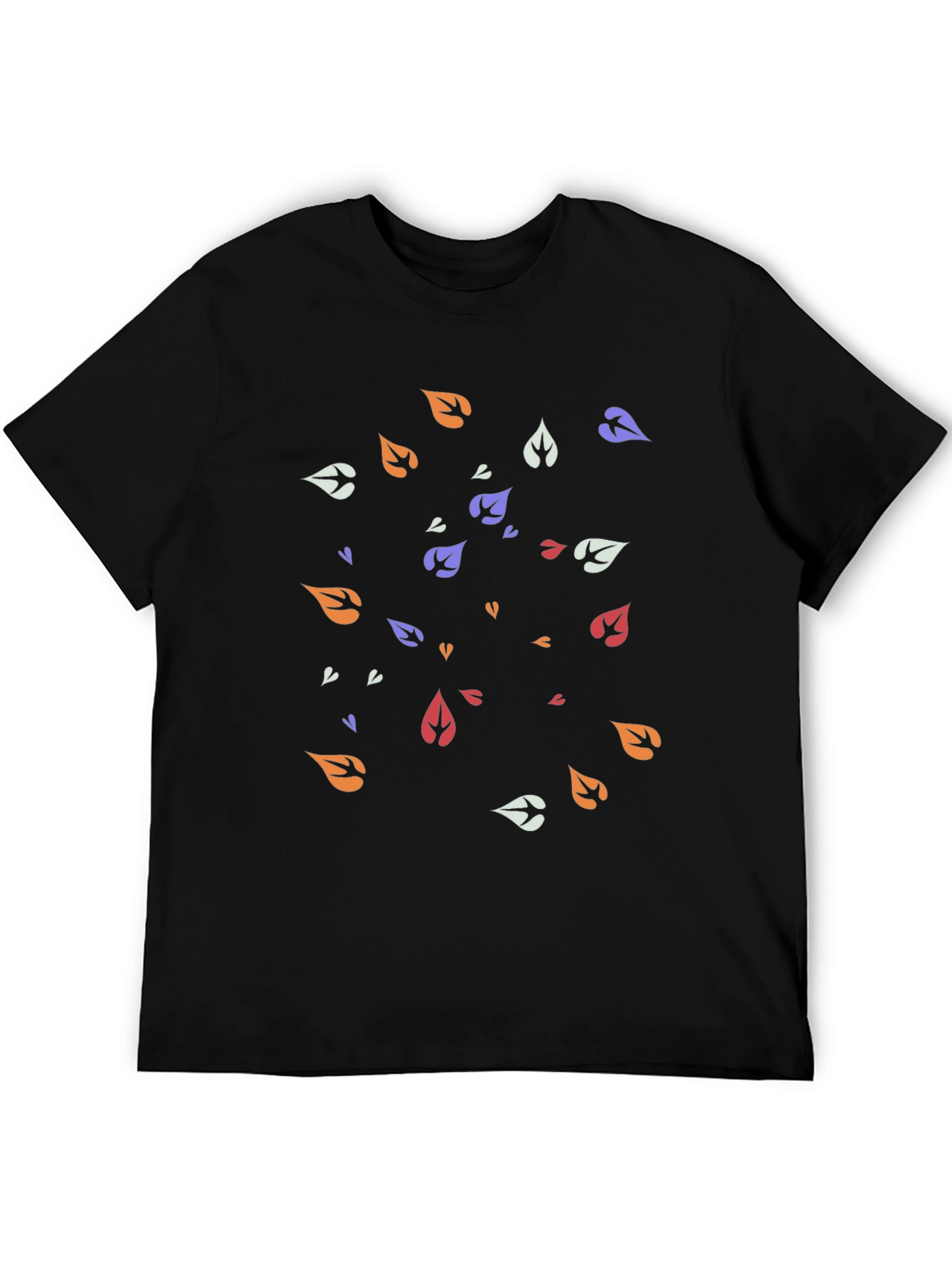 Modern Leaf Pattern Black T-Shirt