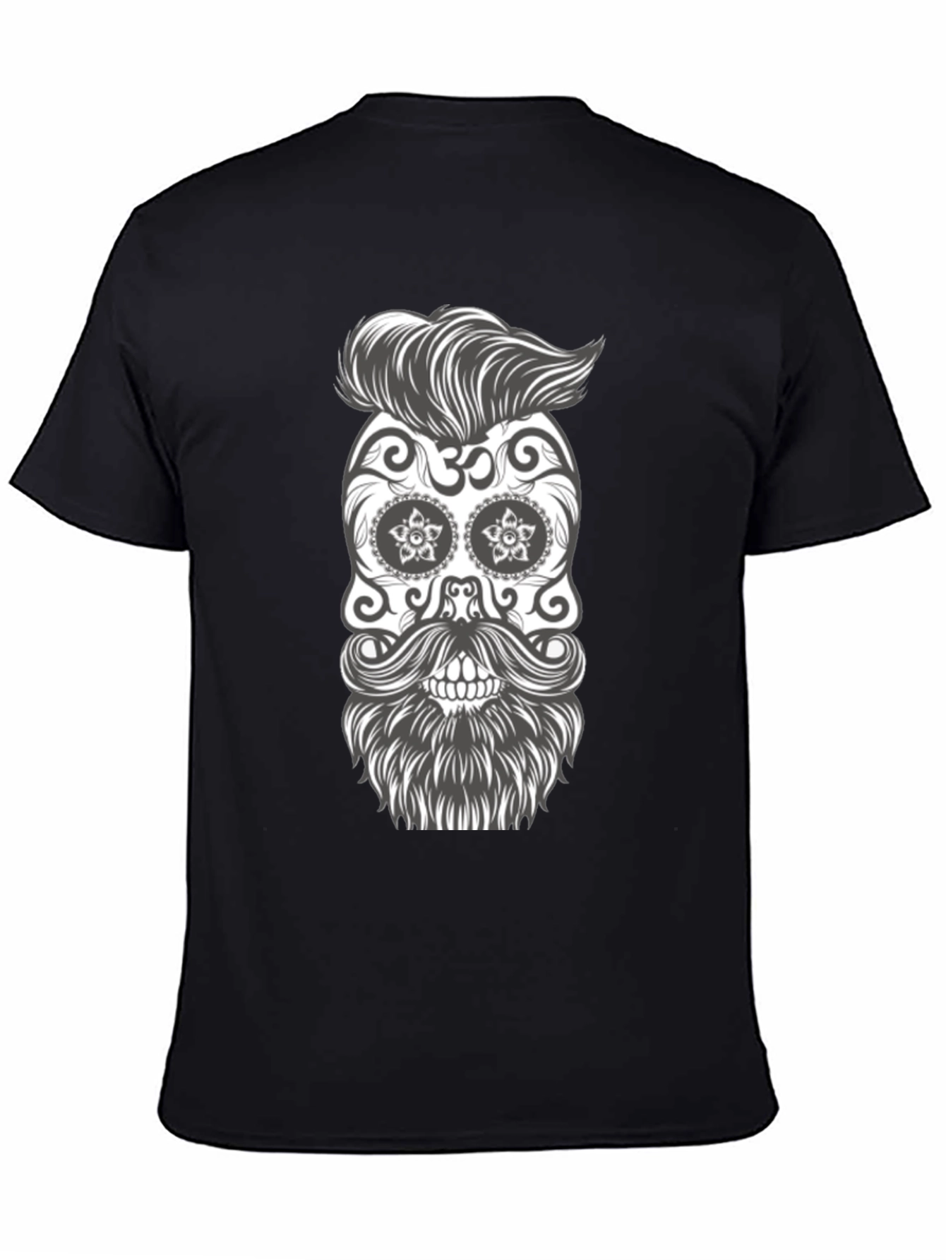 Sugar Skull Beard Graphic Tee - Black Cotton T-Shirt