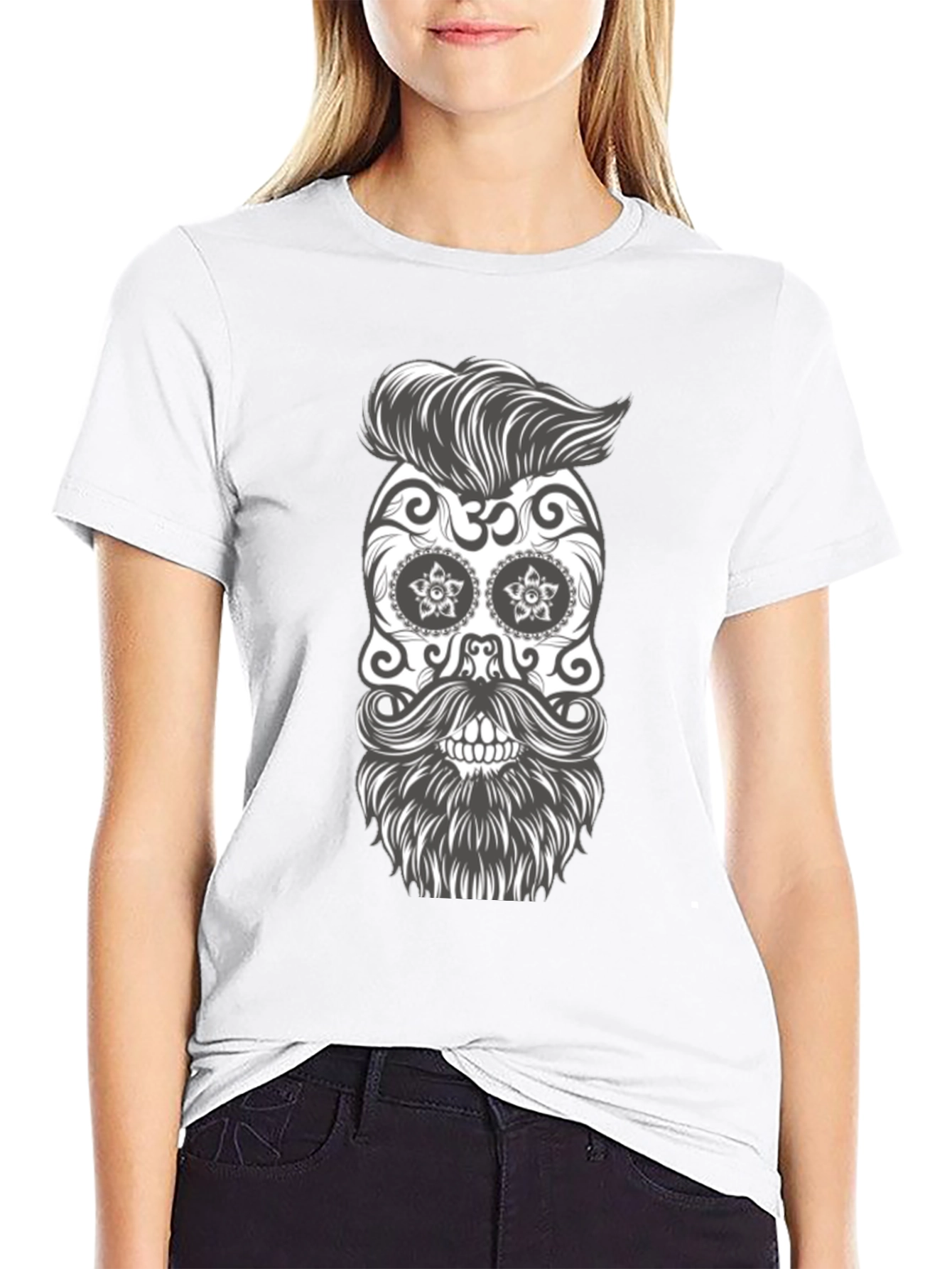 Sugar Skull Beard Graphic Tee - Black Cotton T-Shirt