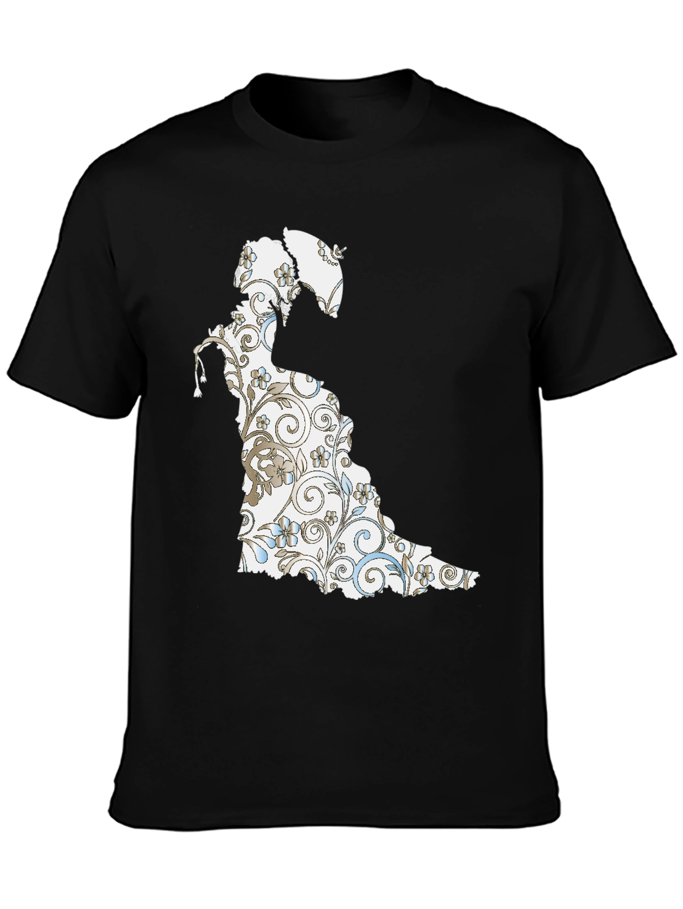 Floral Silhouette Graphic Tee - Black Cotton