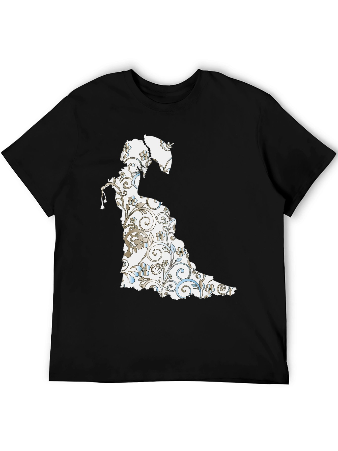 Floral Silhouette Graphic Tee - Black Cotton