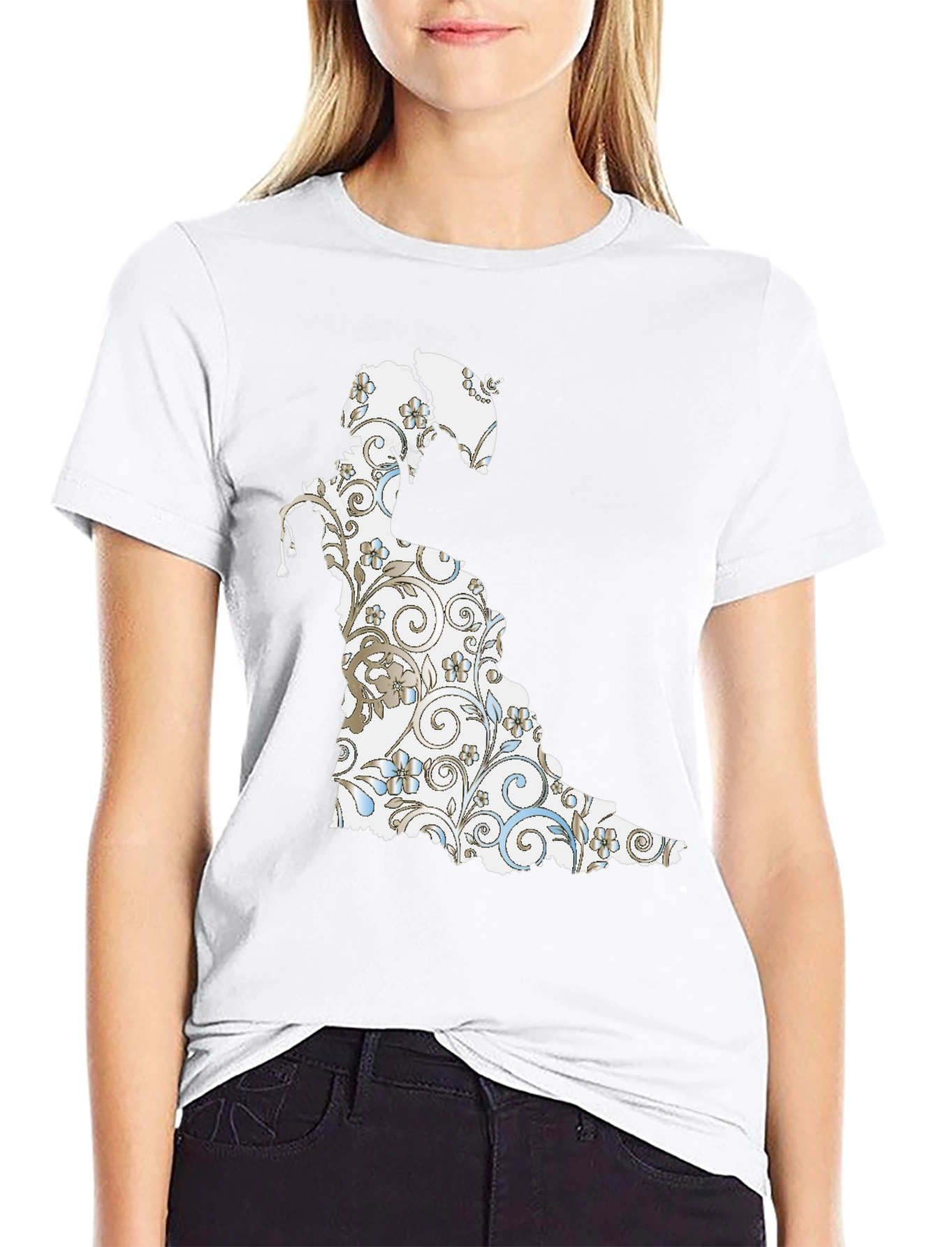 Floral Silhouette Graphic Tee - Black Cotton