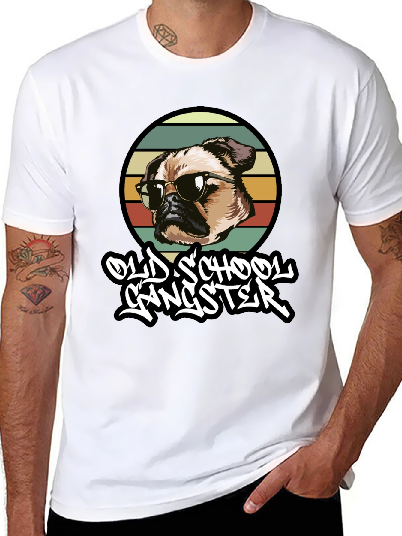 Old School Gangster Dog Graphic T-Shirt