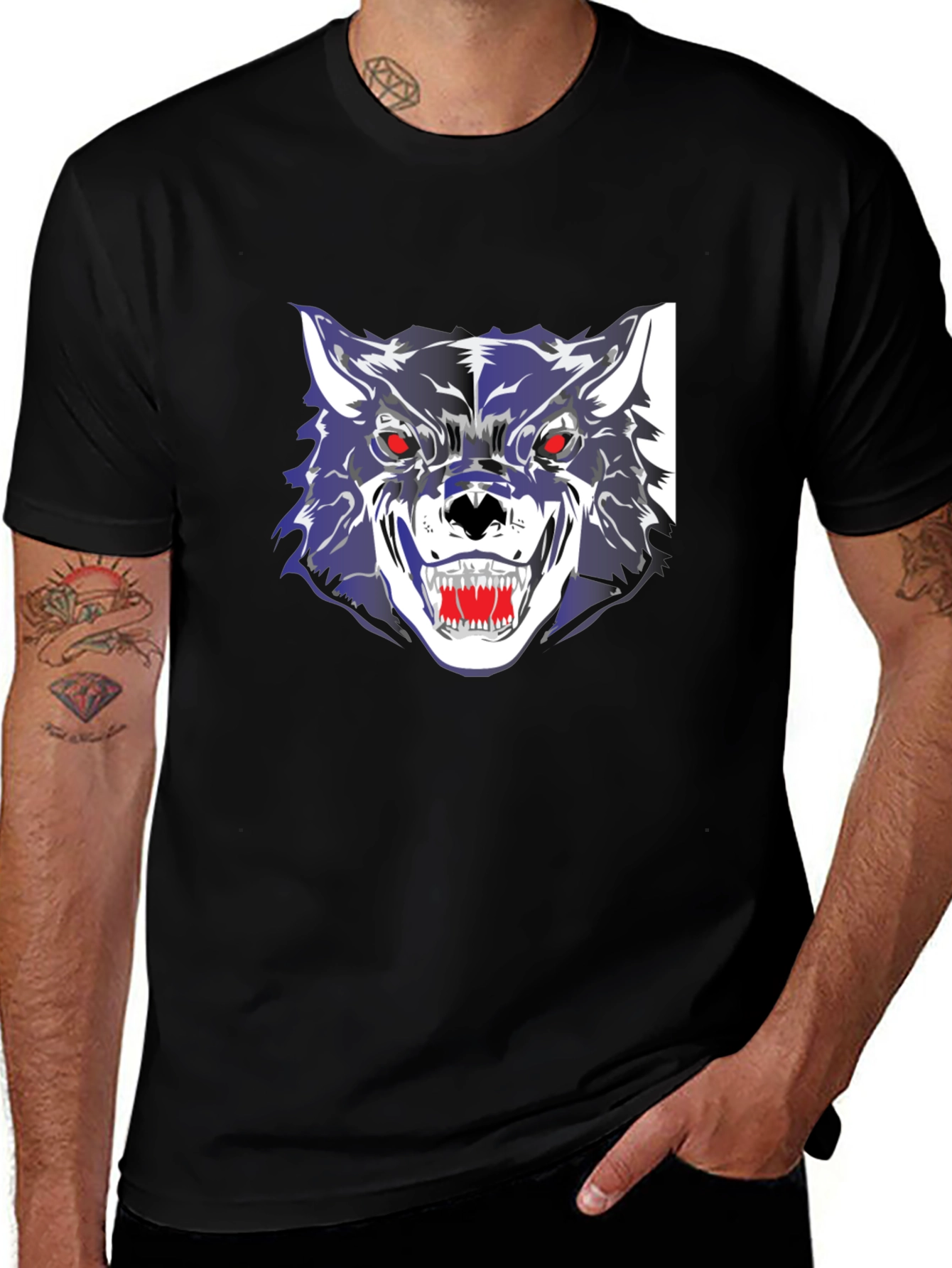 Mens Black Graphic Wolf T-Shirt
