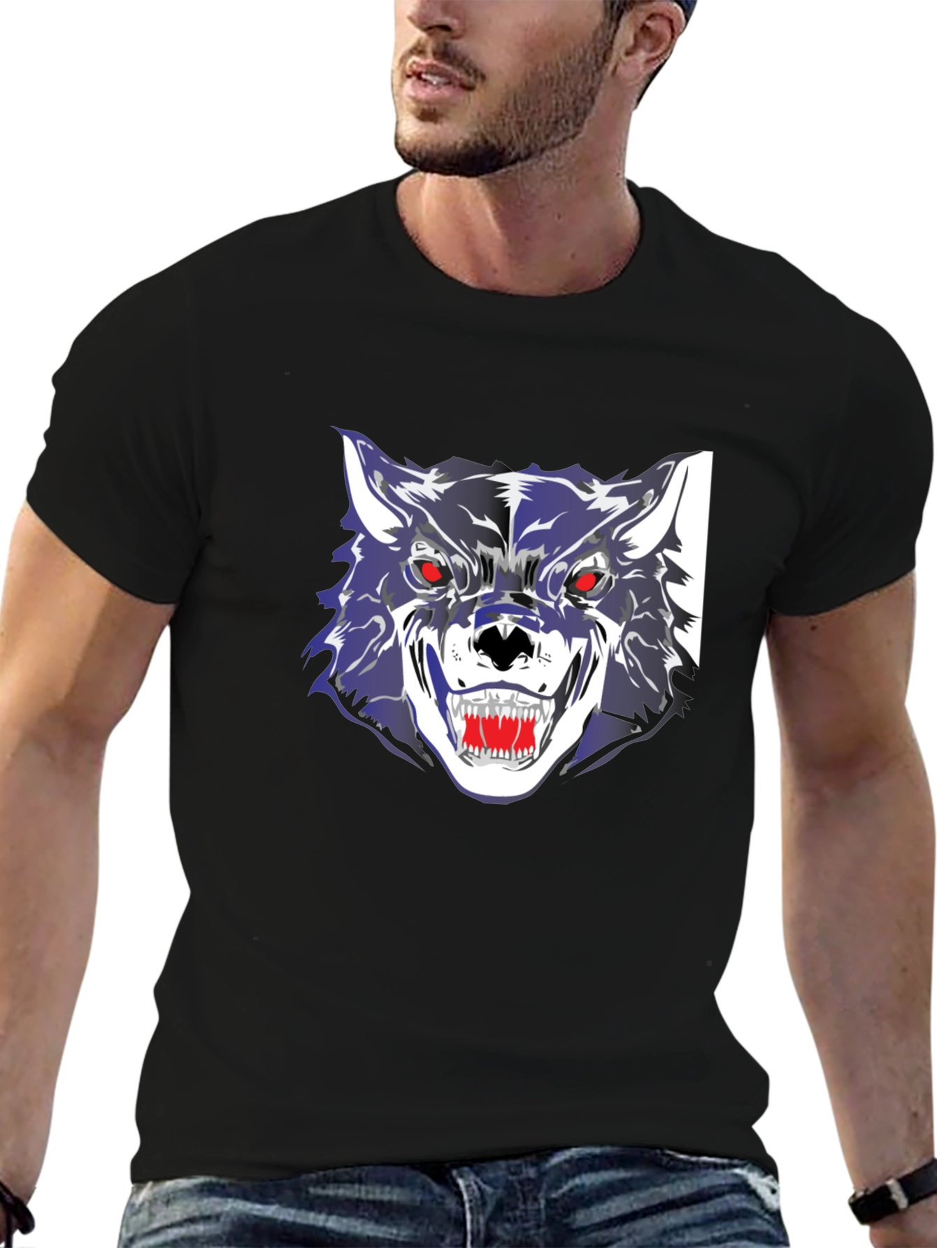 Mens Black Graphic Wolf T-Shirt