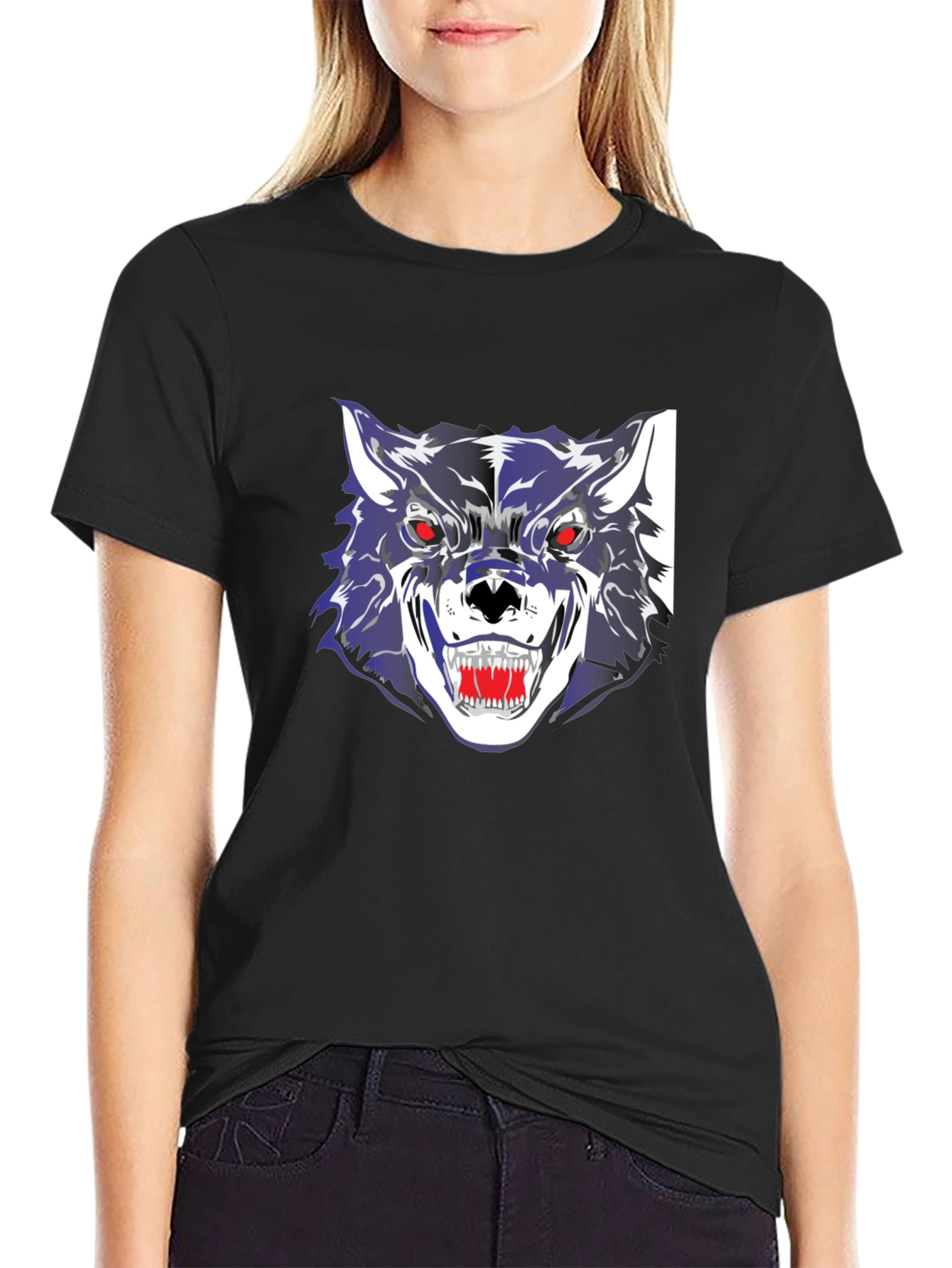 Mens Black Graphic Wolf T-Shirt