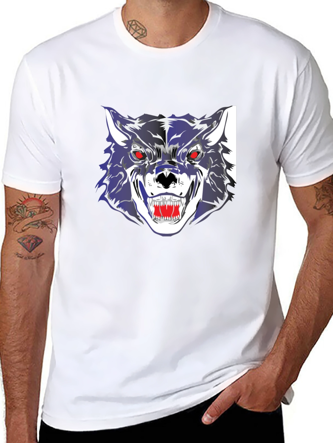 Mens Black Graphic Wolf T-Shirt