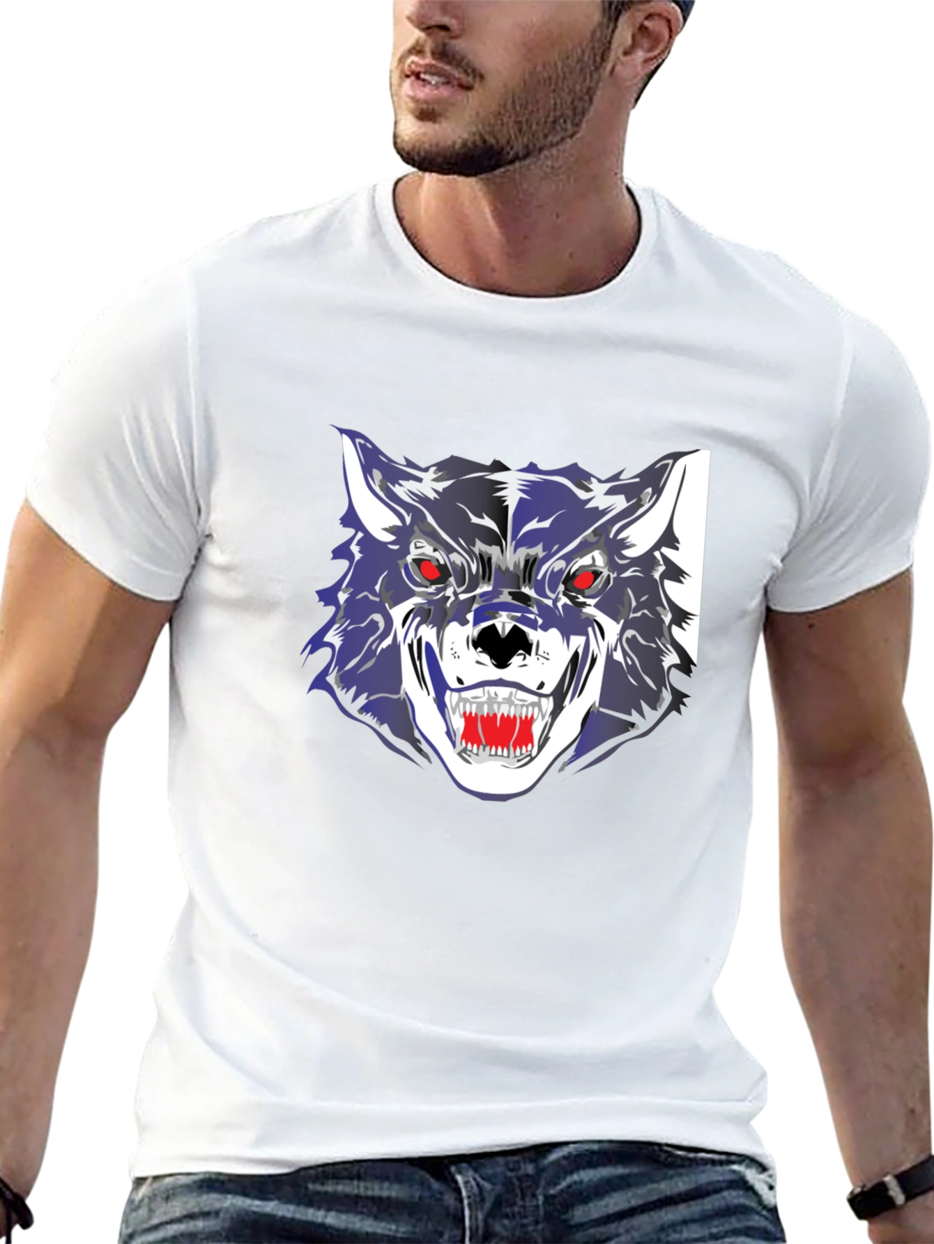Mens Black Graphic Wolf T-Shirt