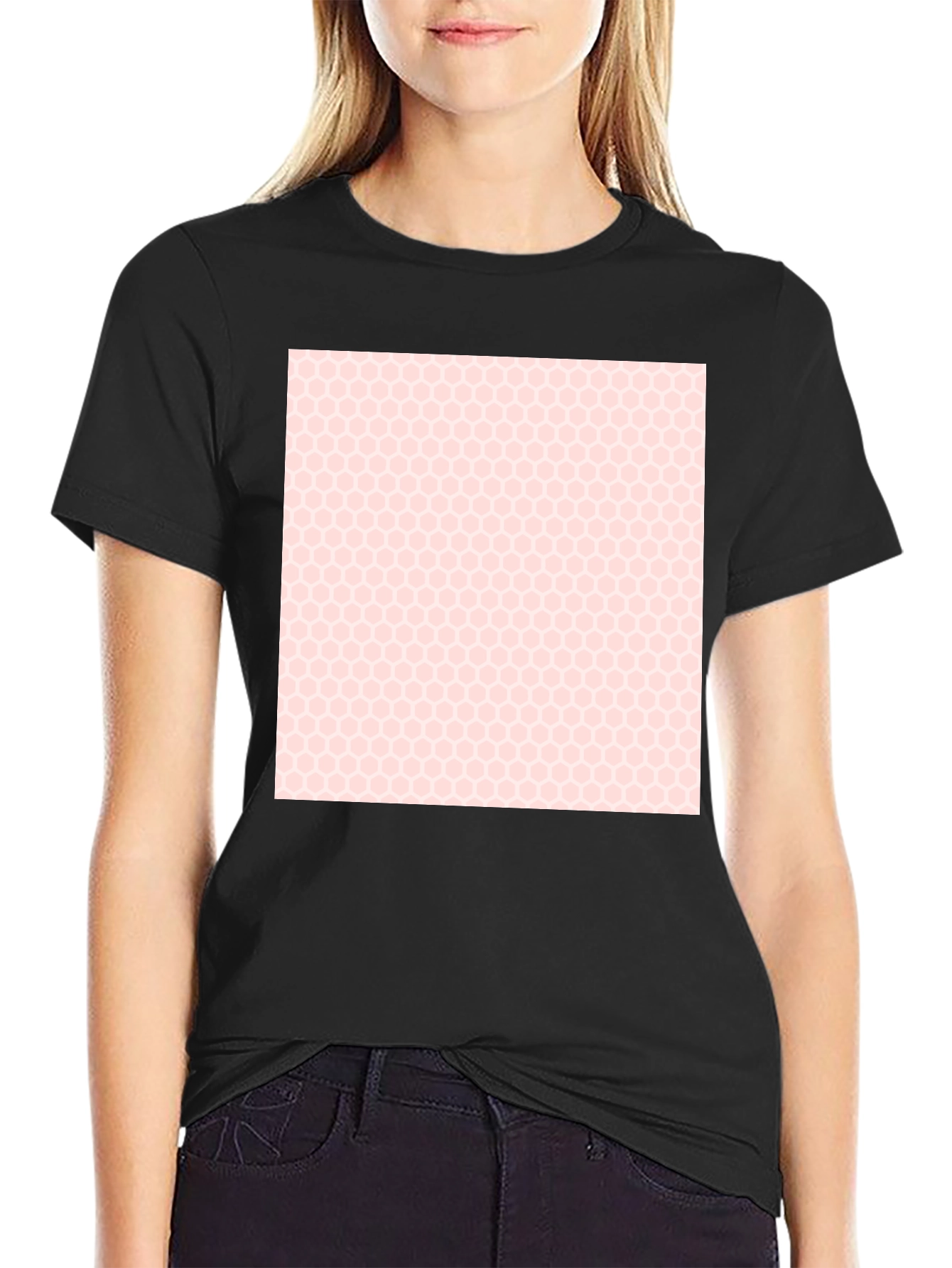 Mens Black T-Shirt with Honeycomb Pattern