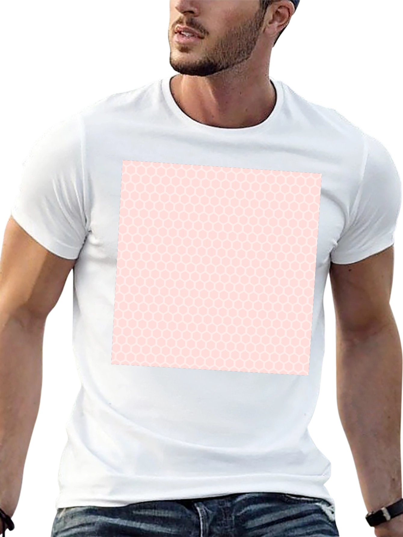 Mens Black T-Shirt with Honeycomb Pattern