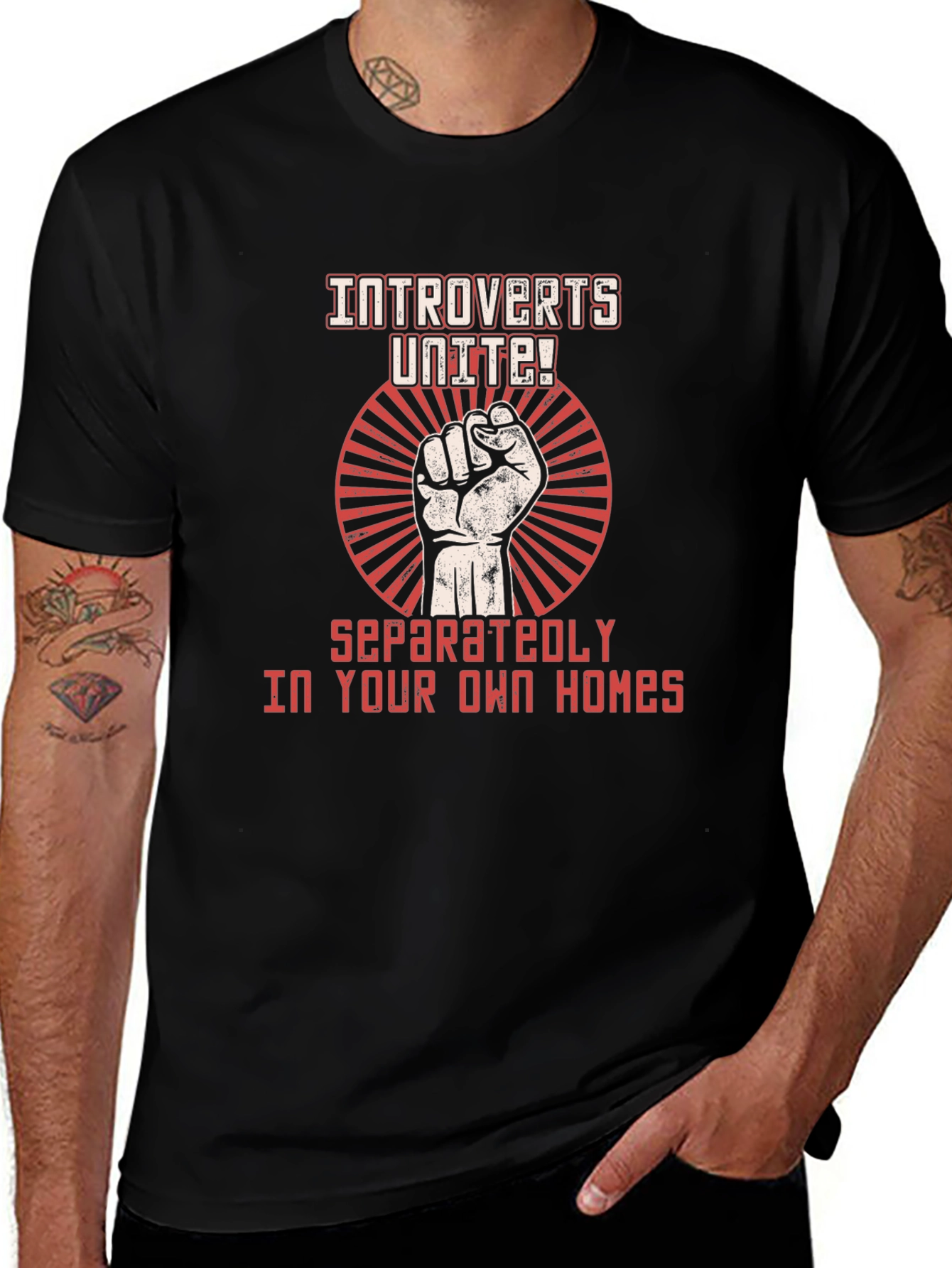 Introverts Unite! Black Graphic T-Shirt
