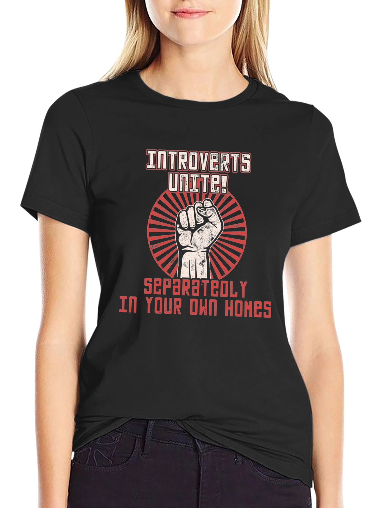 Introverts Unite! Black Graphic T-Shirt
