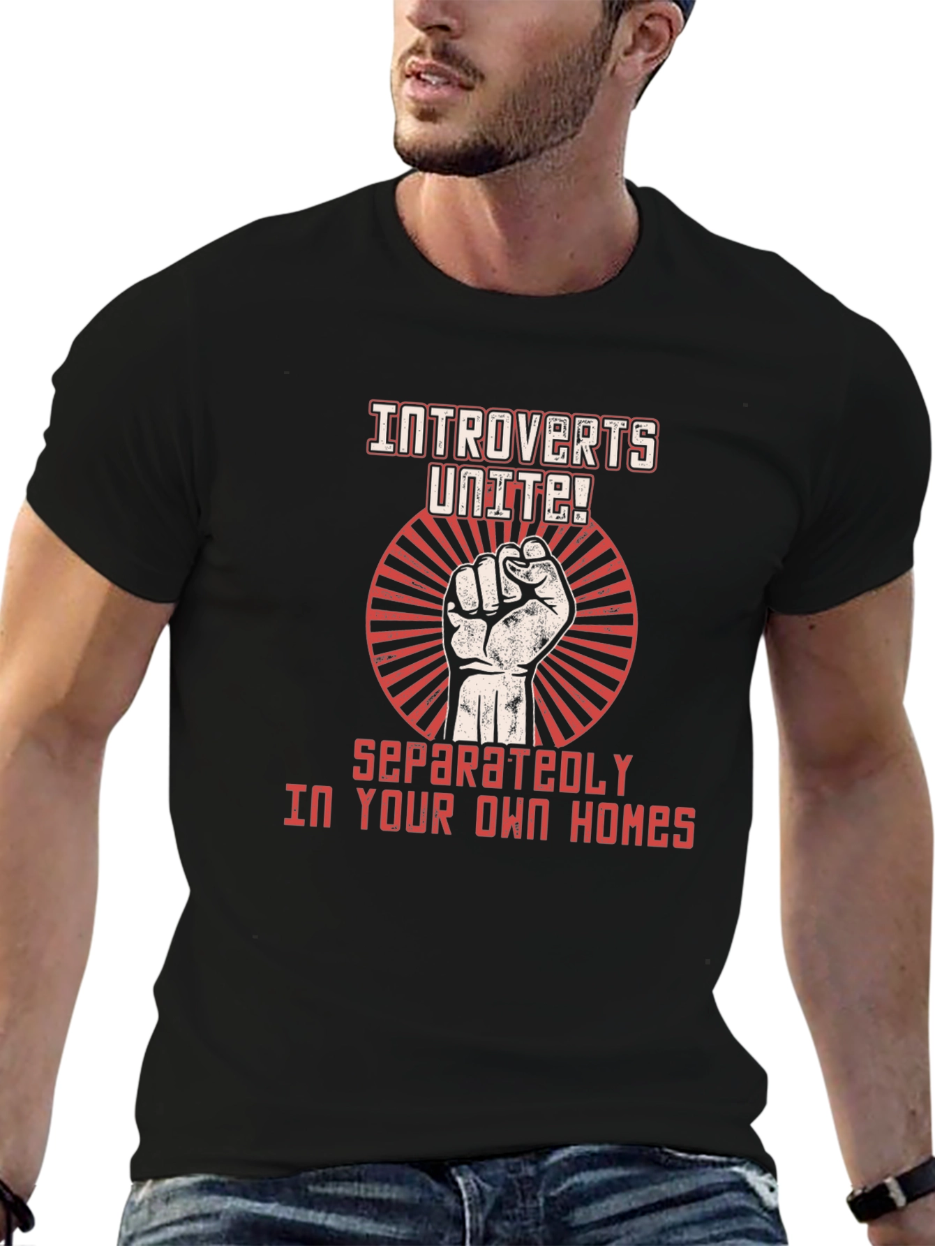 Introverts Unite! Black Graphic T-Shirt