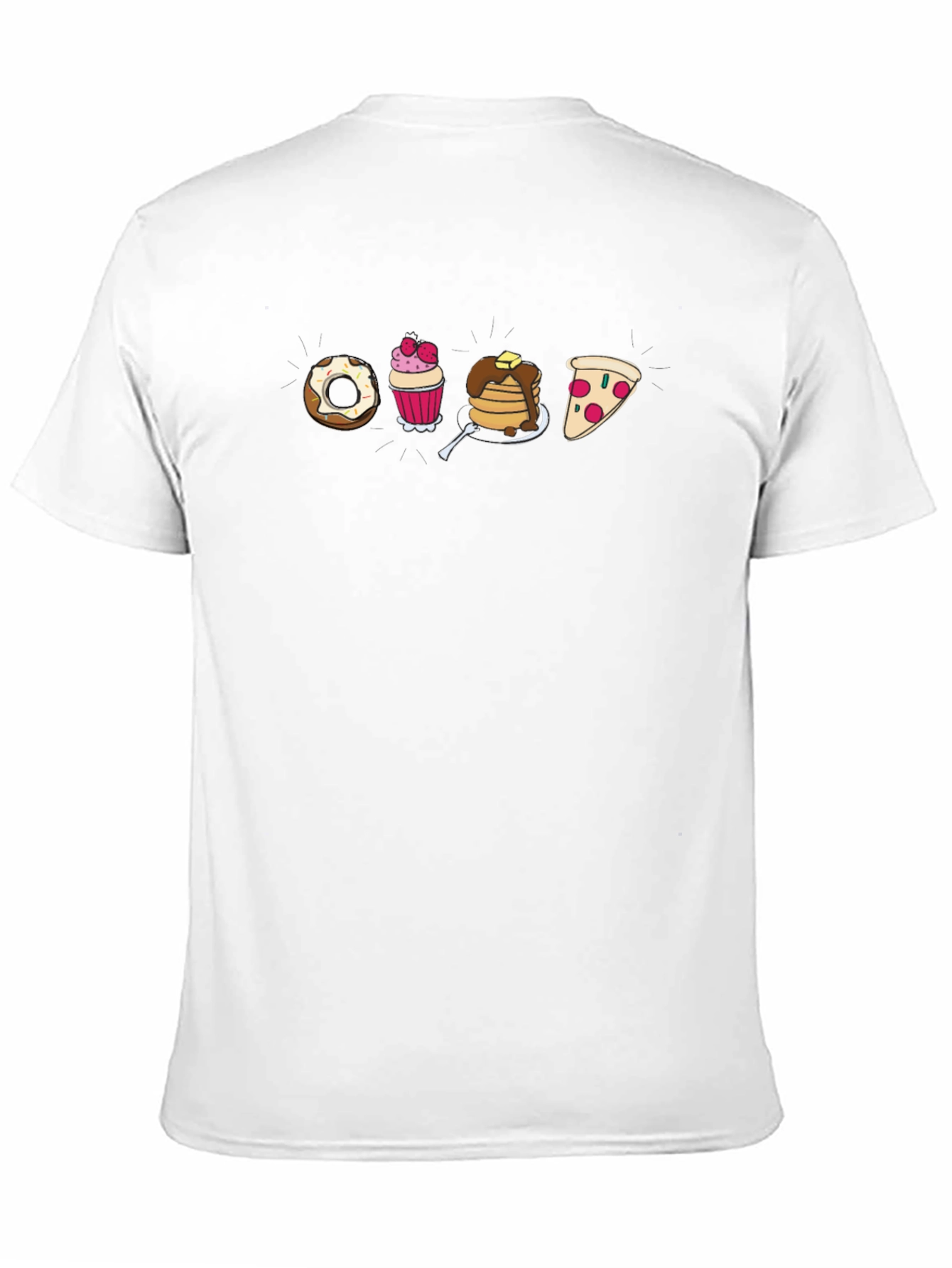 Cartoon Food T-Shirt: Donut Cupcake Pancakes Pizza