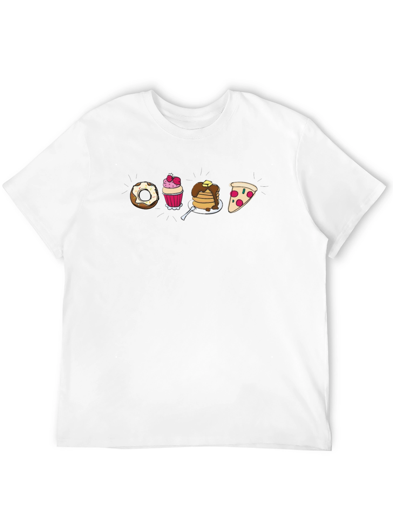 Cartoon Food T-Shirt: Donut Cupcake Pancakes Pizza