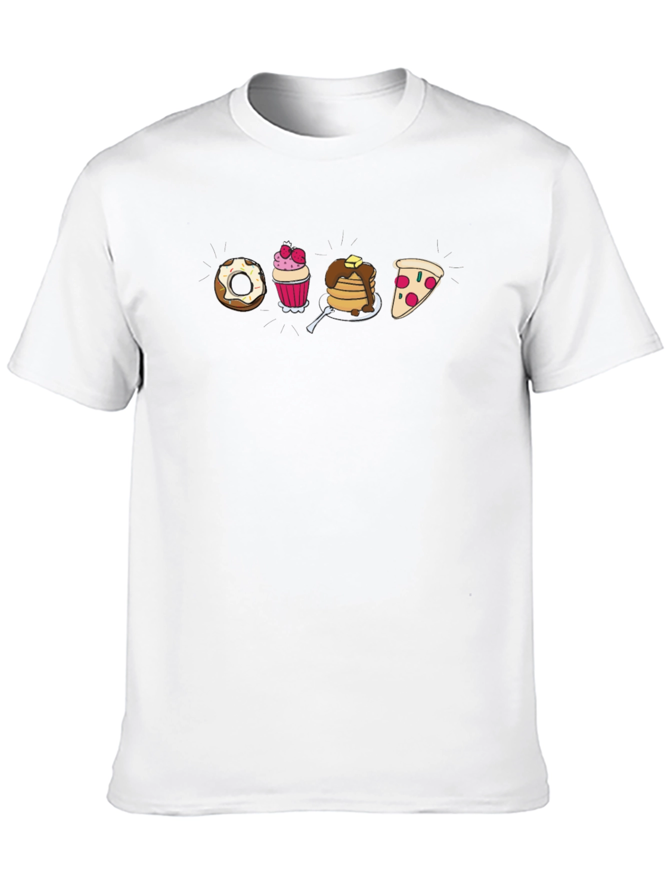 Cartoon Food T-Shirt: Donut Cupcake Pancakes Pizza