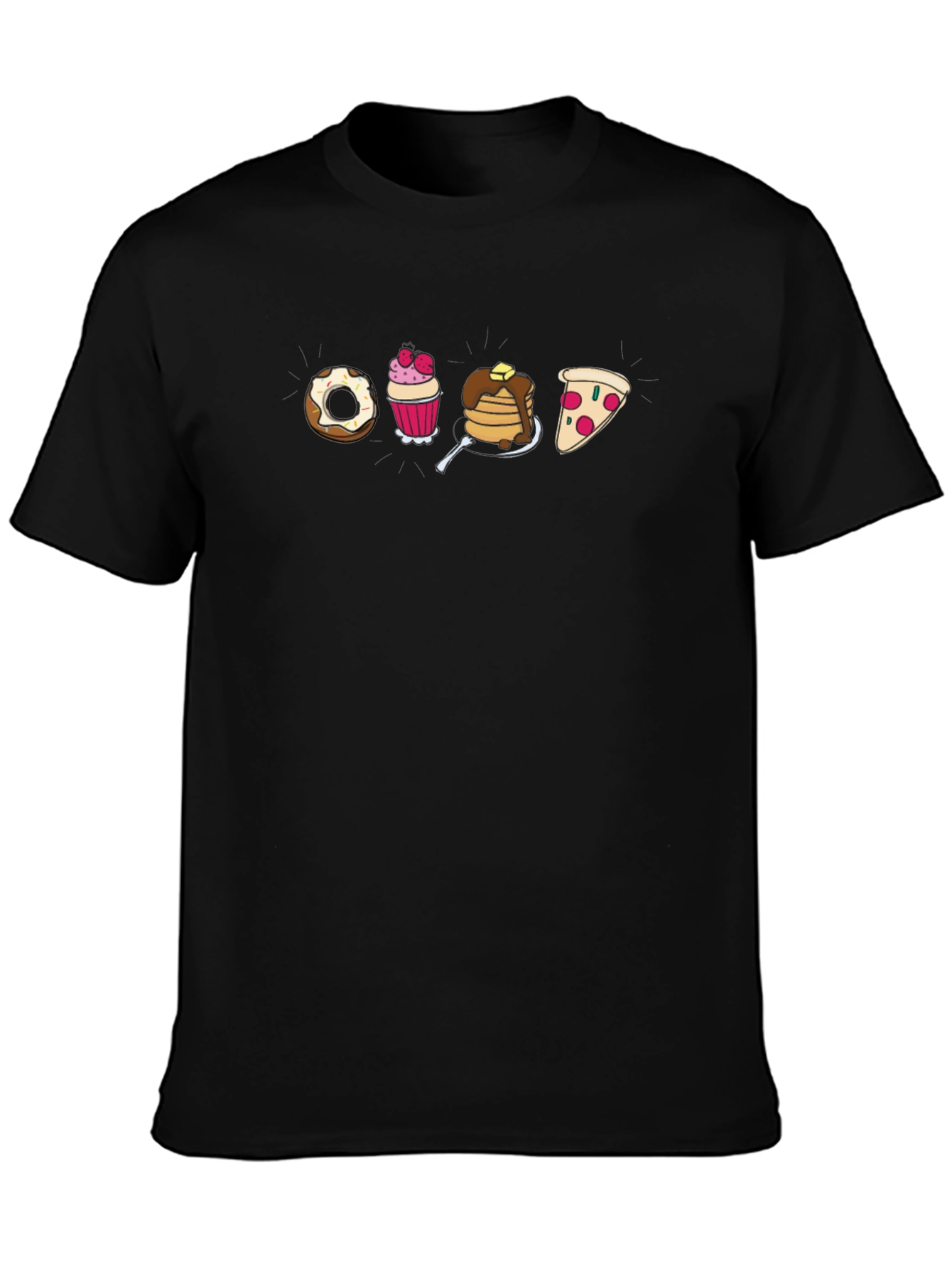 Cartoon Food T-Shirt: Donut Cupcake Pancakes Pizza