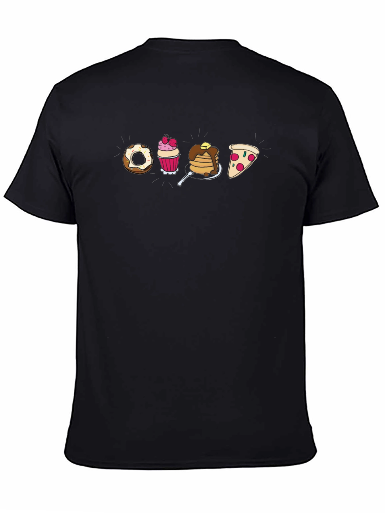 Cartoon Food T-Shirt: Donut Cupcake Pancakes Pizza