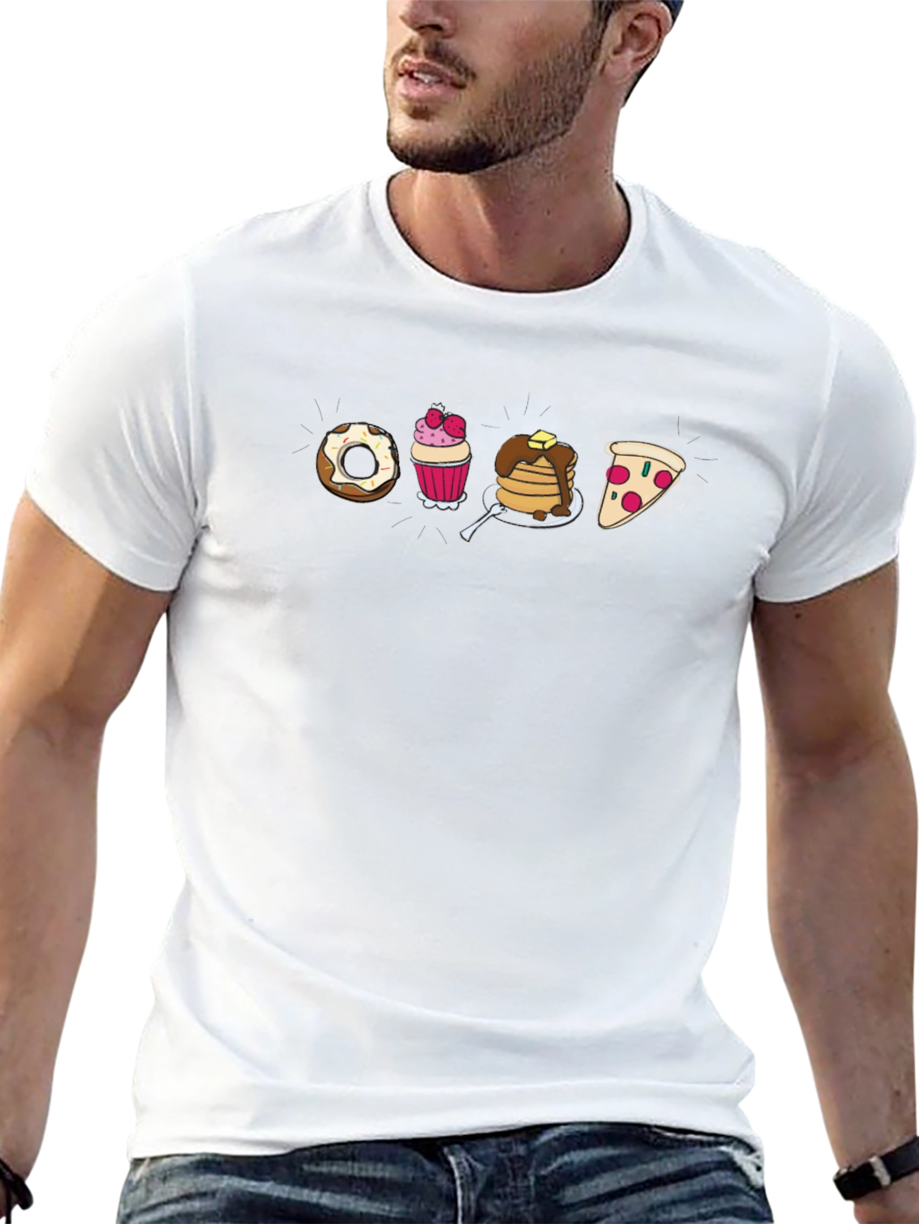 Cartoon Food T-Shirt: Donut Cupcake Pancakes Pizza