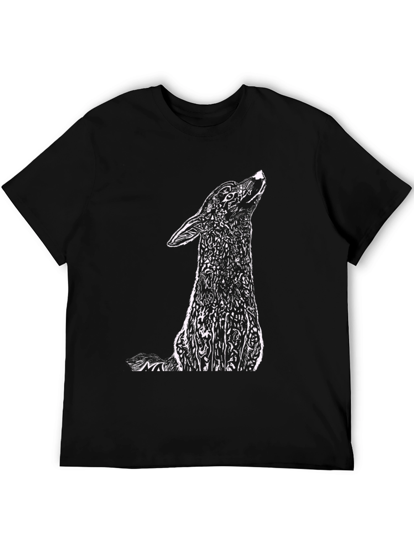 Black T-Shirt with Howling Wolf Graphic