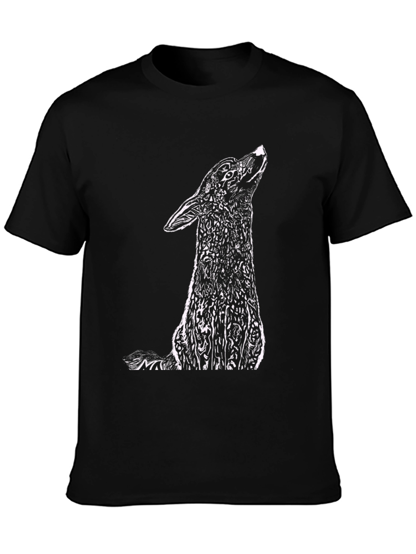Black T-Shirt with Howling Wolf Graphic