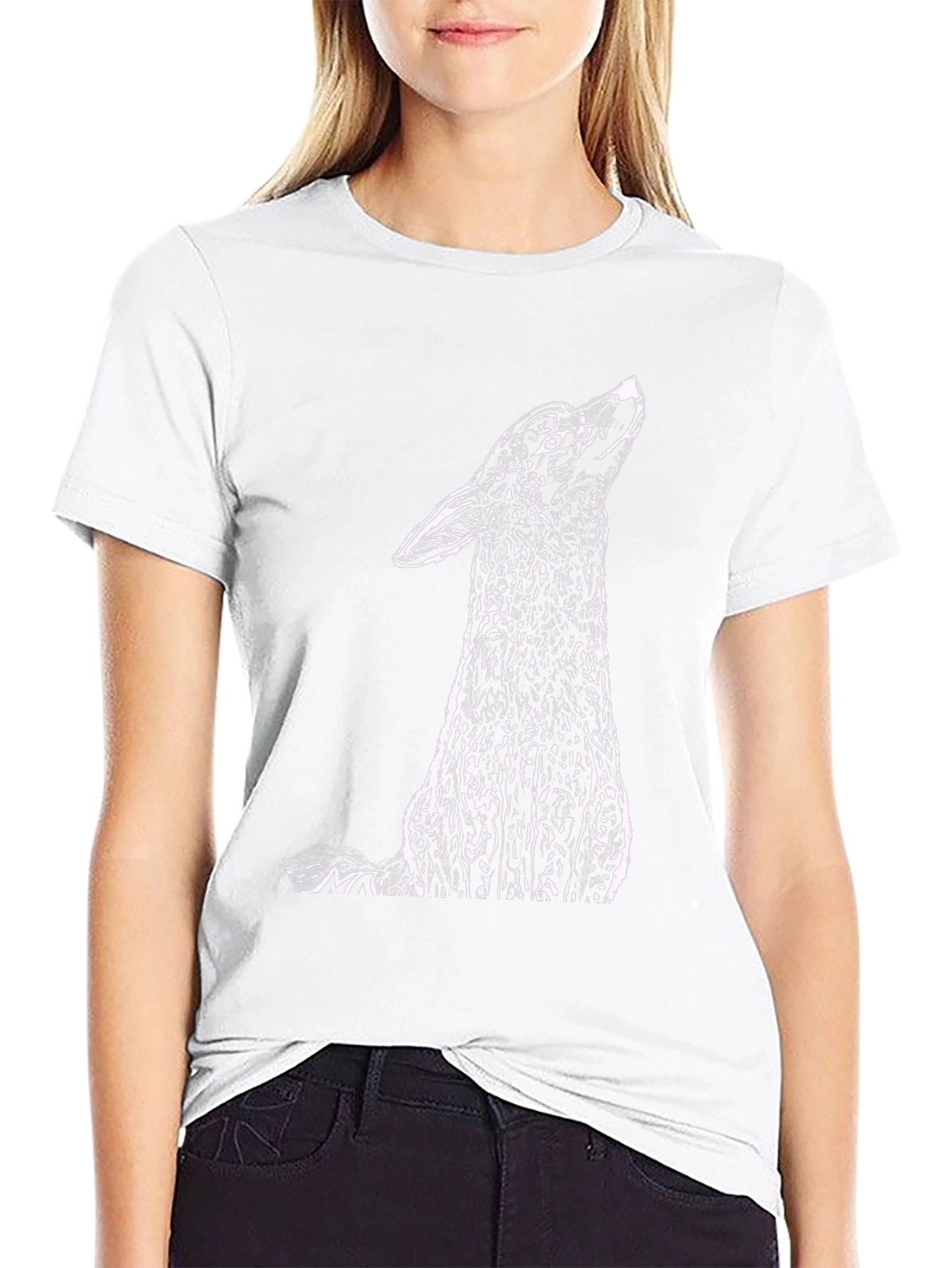Black T-Shirt with Howling Wolf Graphic
