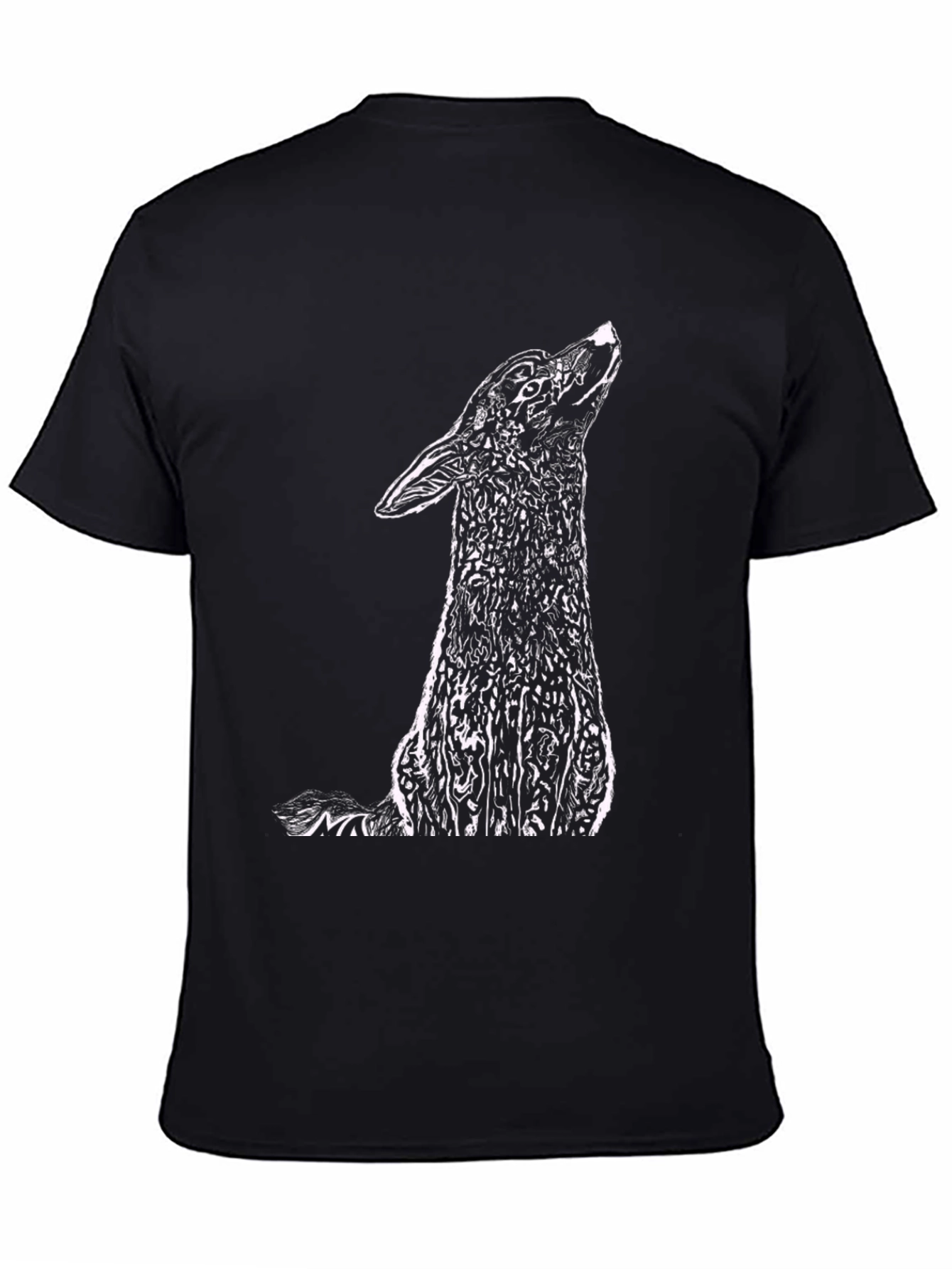 Black T-Shirt with Howling Wolf Graphic