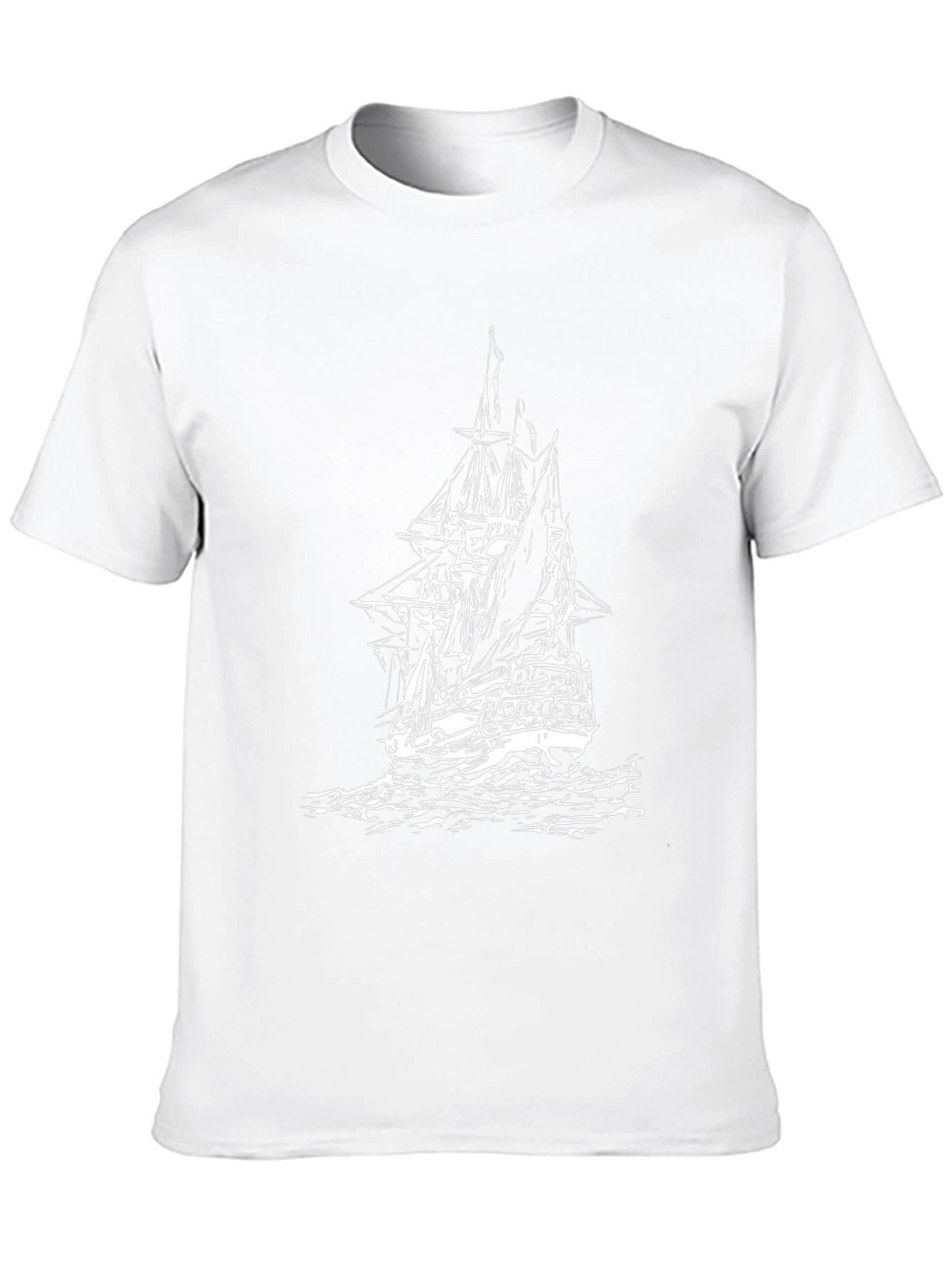 Black T-Shirt with Sailing Ship Print