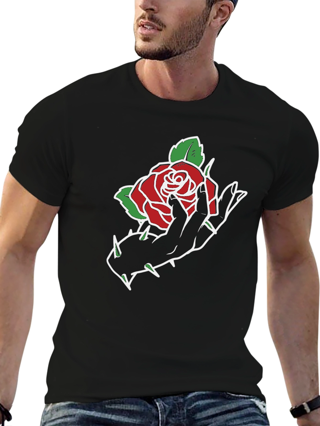 Rose Hand Graphic Black T-Shirt
