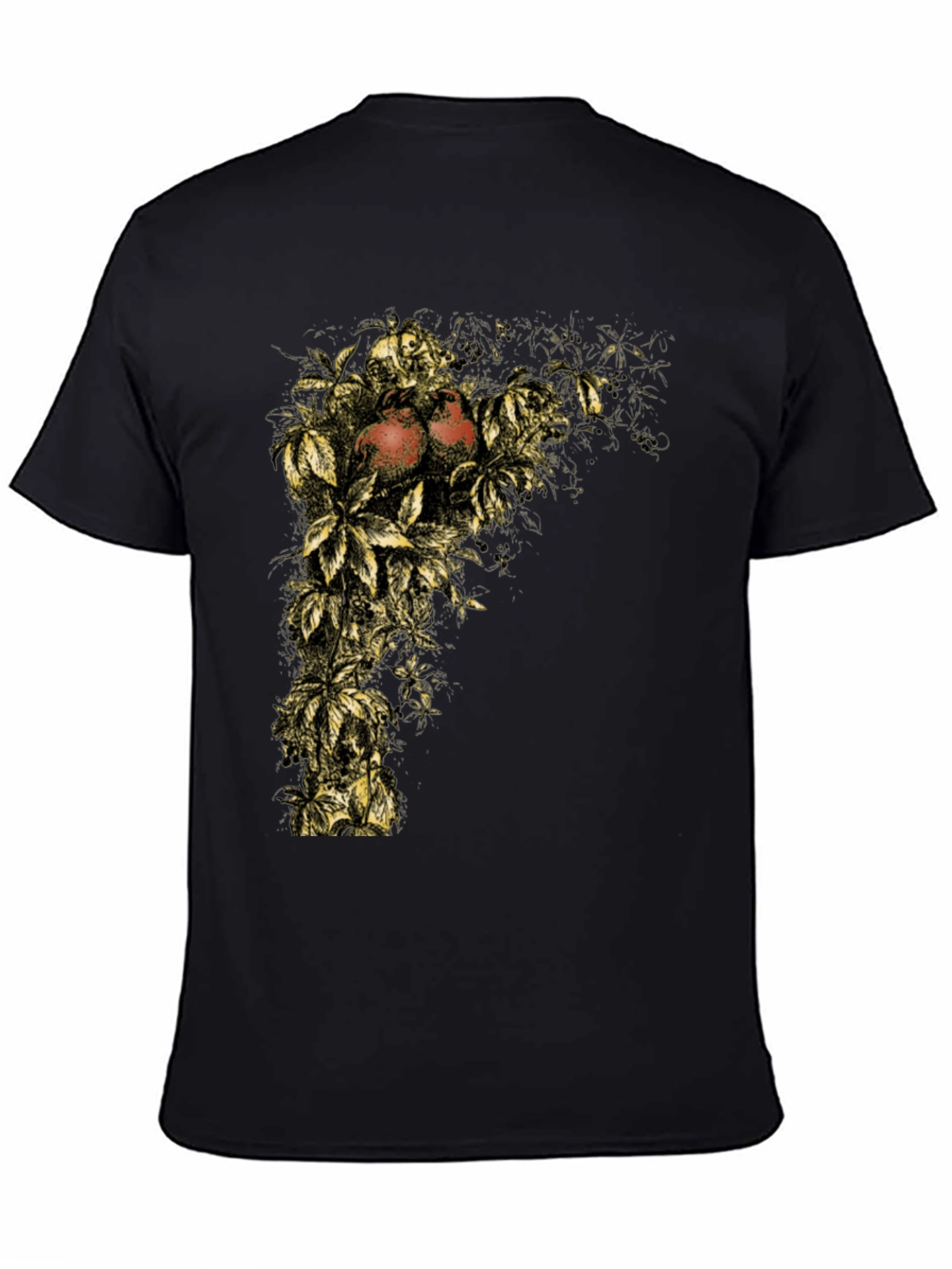 Botanical Pomegranate Graphic Tee - Soft Black Cotton