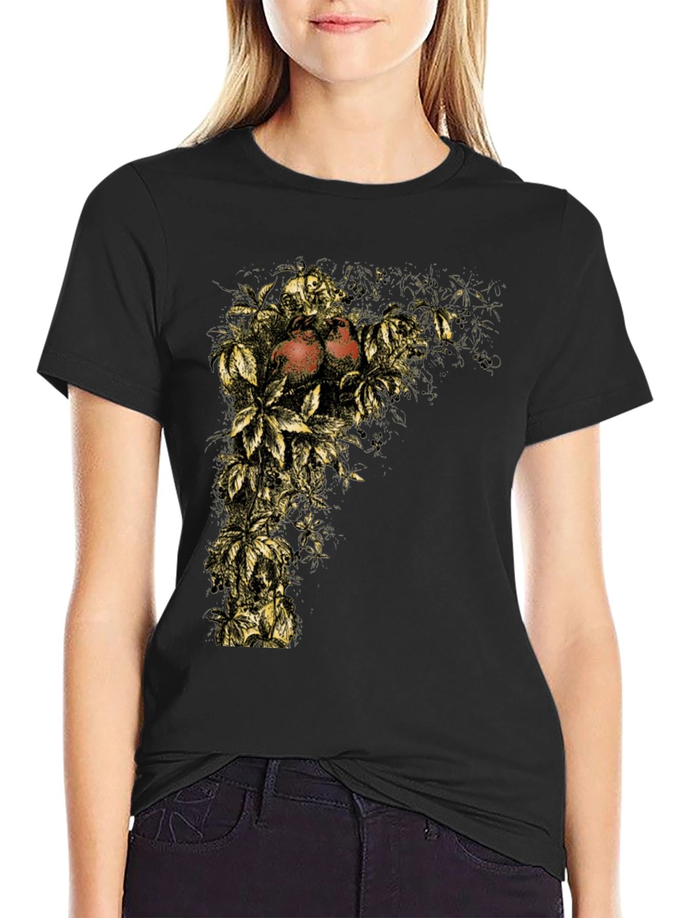 Botanical Pomegranate Graphic Tee - Soft Black Cotton