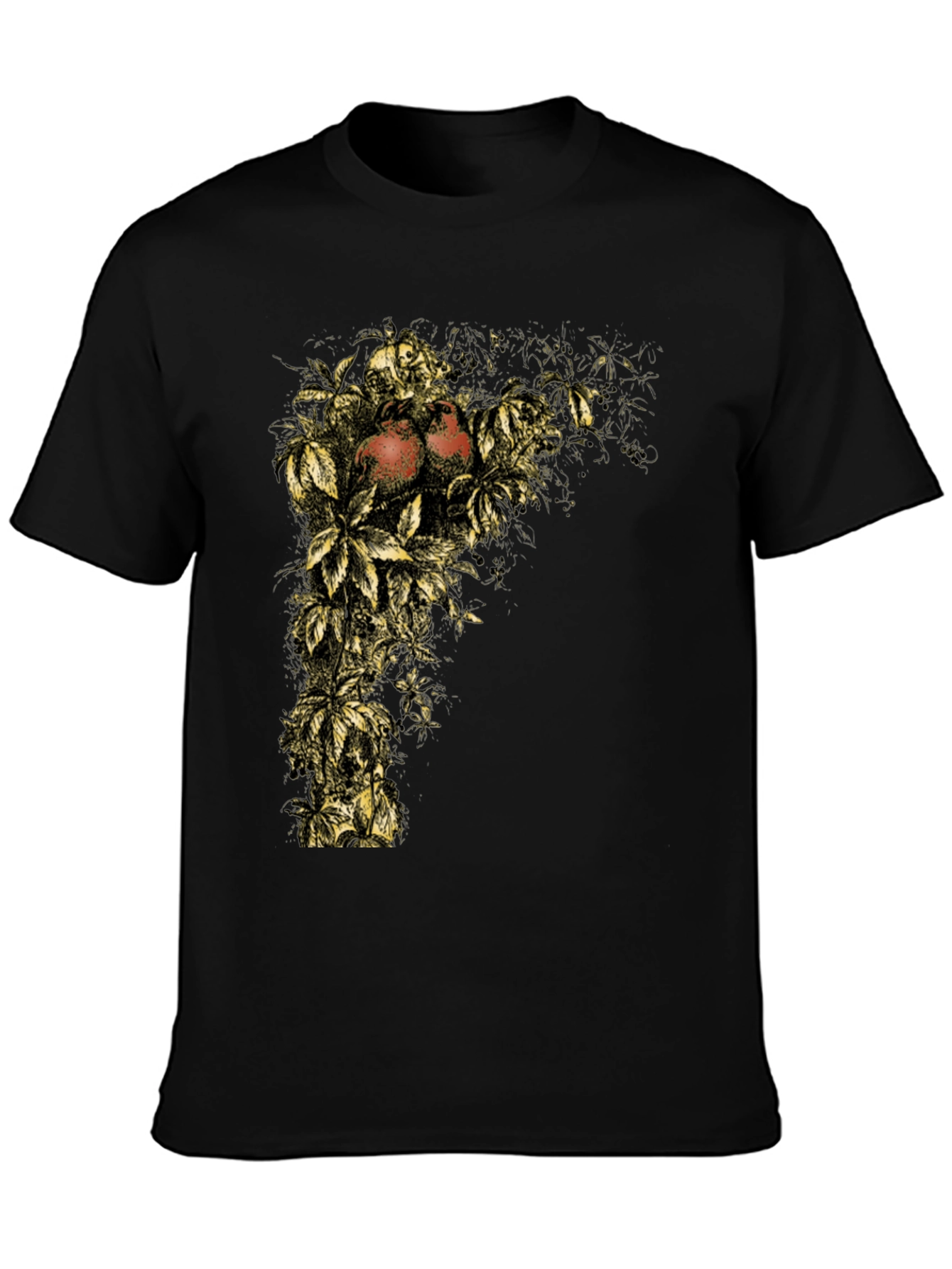 Botanical Pomegranate Graphic Tee - Soft Black Cotton