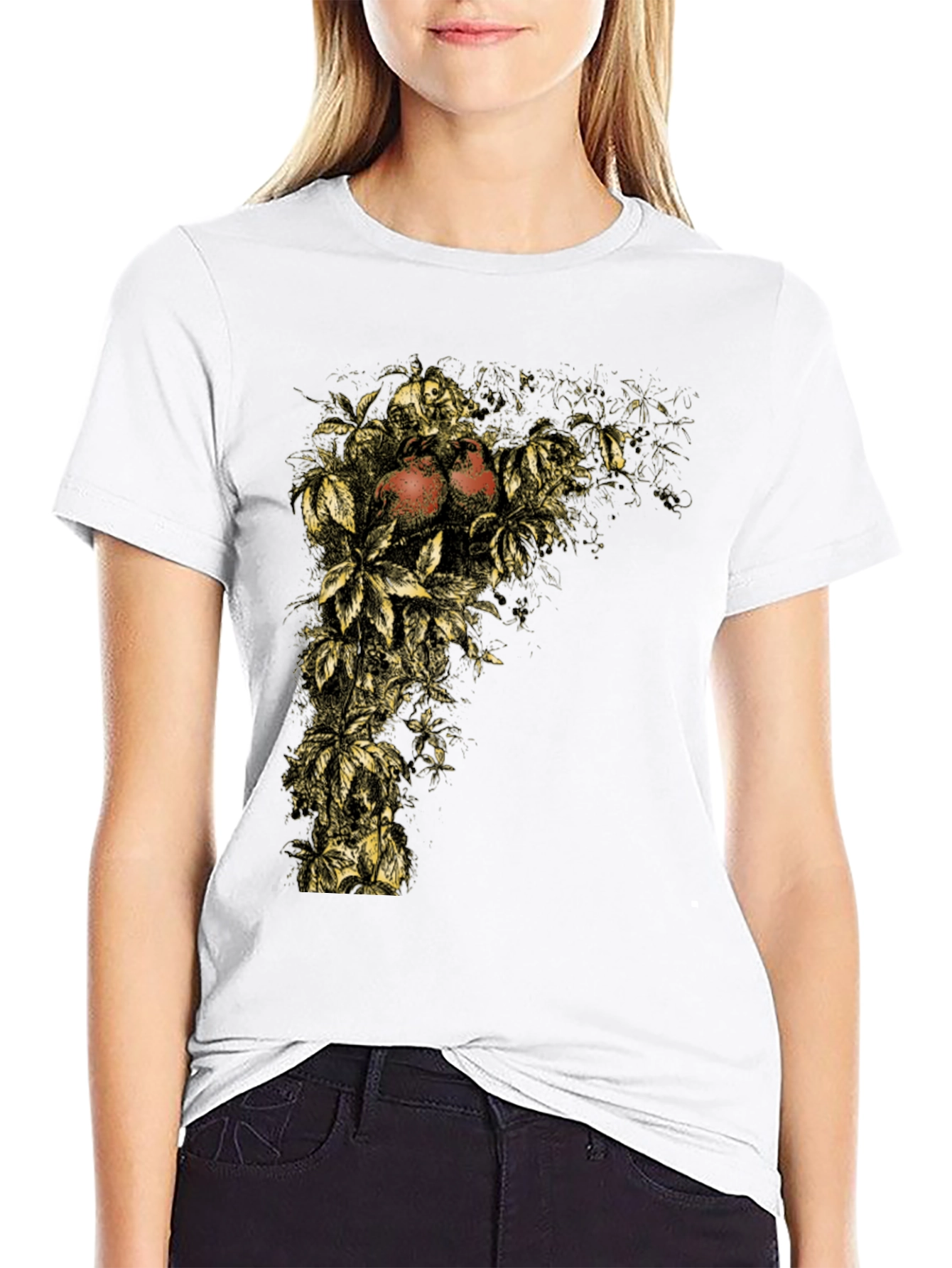 Botanical Pomegranate Graphic Tee - Soft Black Cotton