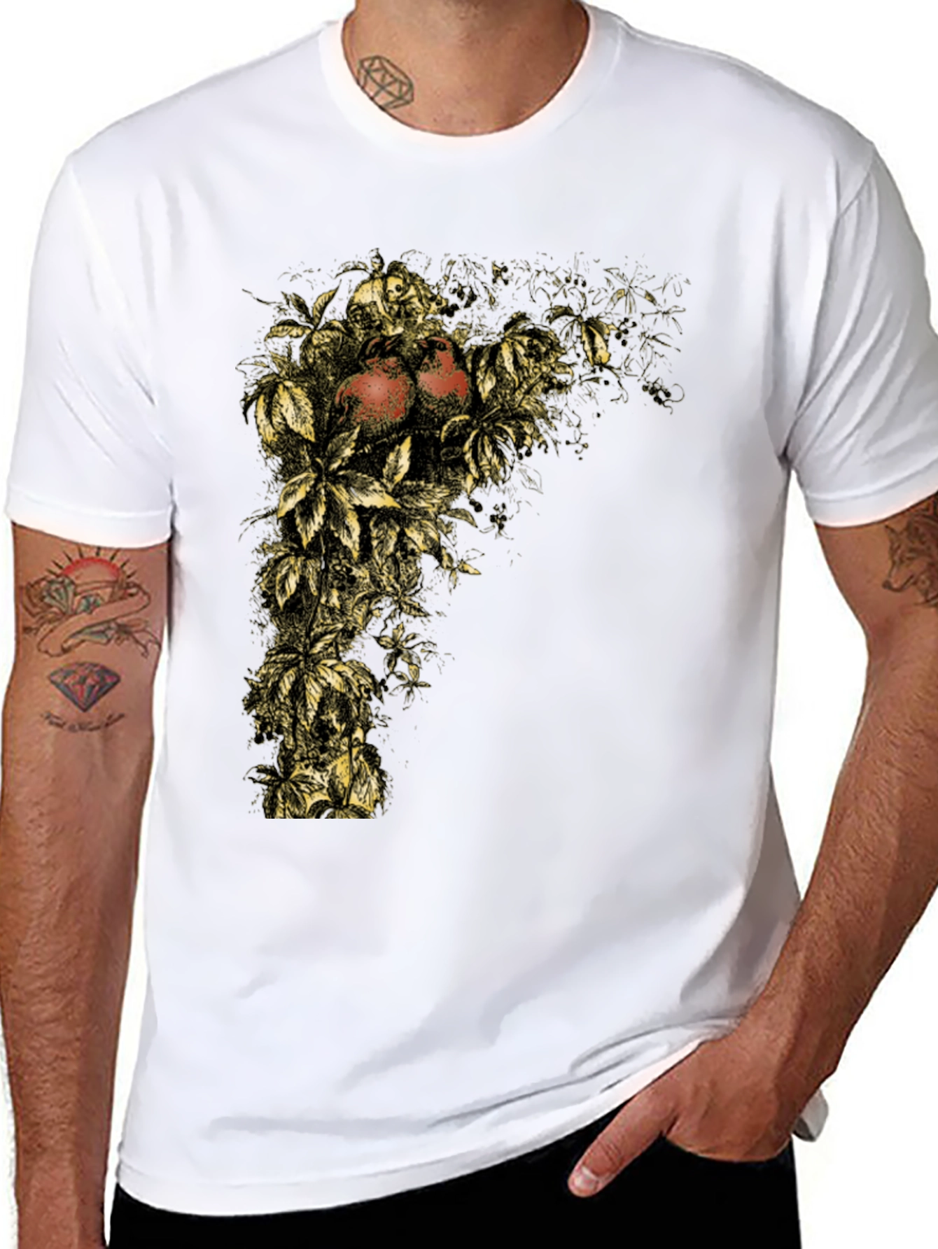 Botanical Pomegranate Graphic Tee - Soft Black Cotton