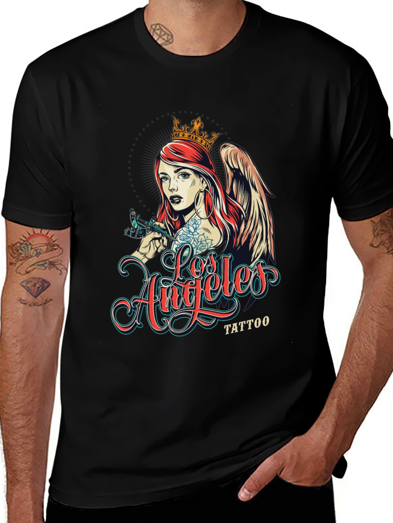 Los Angeles Tattoo Angel Black T-Shirt